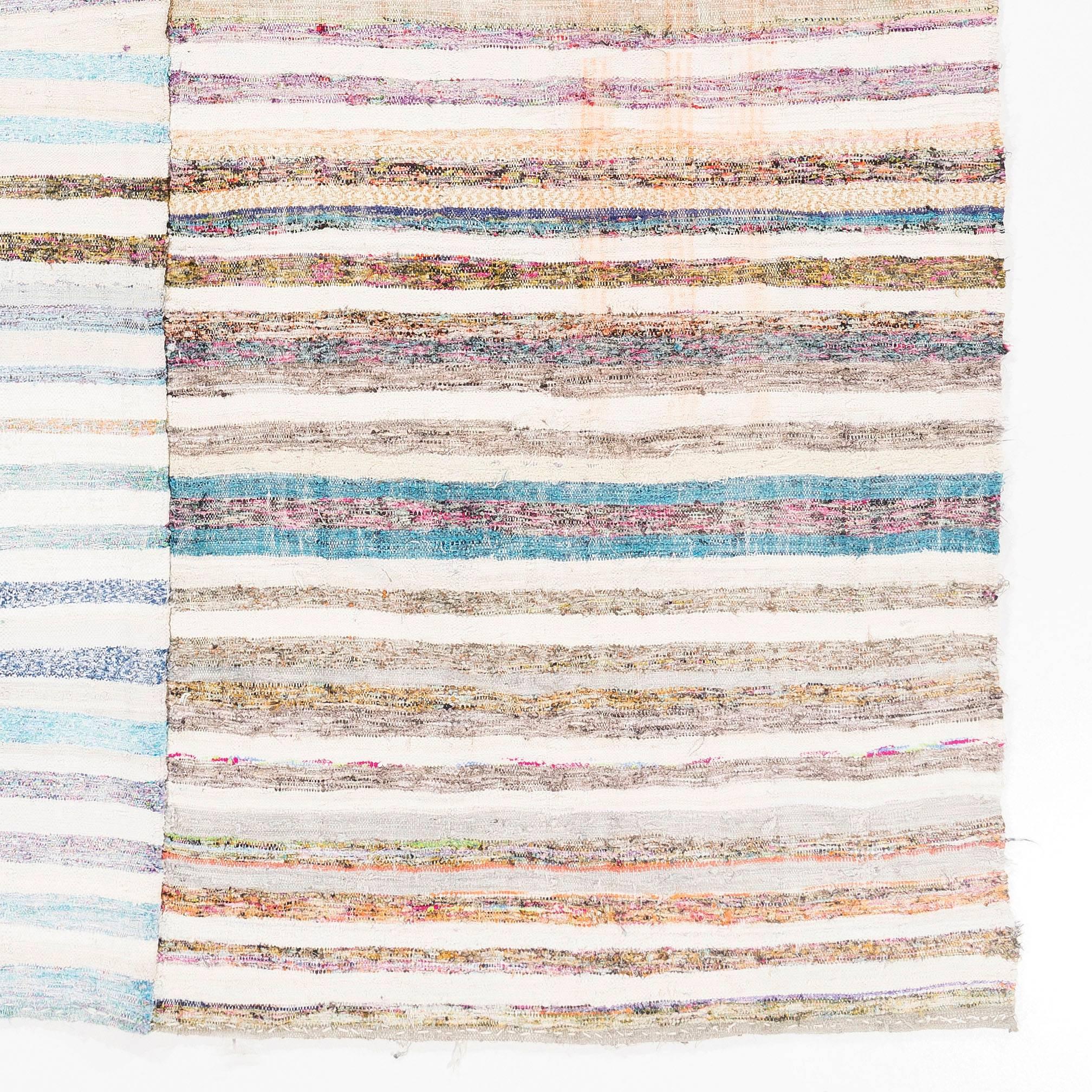 Turkish Striped Vintage Cotton Kilim in Soft Colors