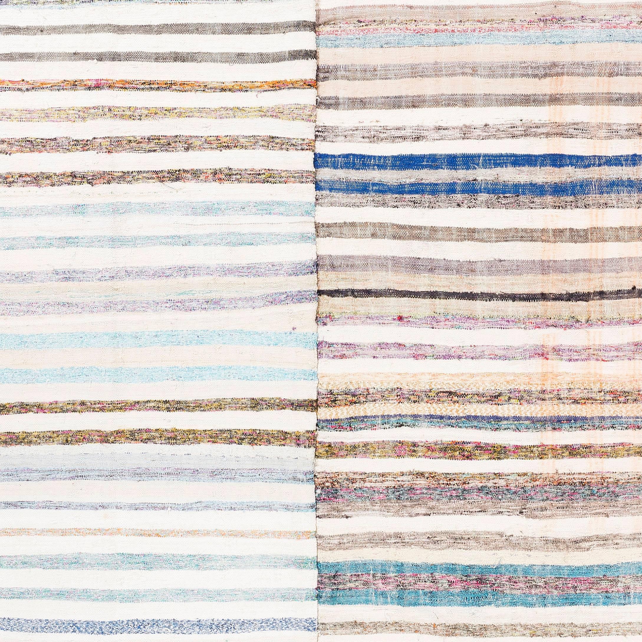 Hand-Woven Striped Vintage Cotton Kilim in Soft Colors