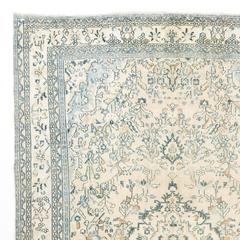 Vintage Oushak Area Rug in Soft Aqua Blue, Teal, Rust and Cream Colors