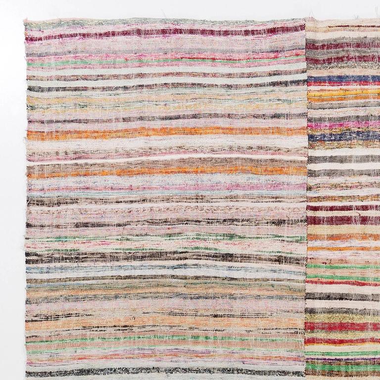 Colorful Vintage Cotton Rag Rug, FlatWeave Kilim For Sale at 1stdibs