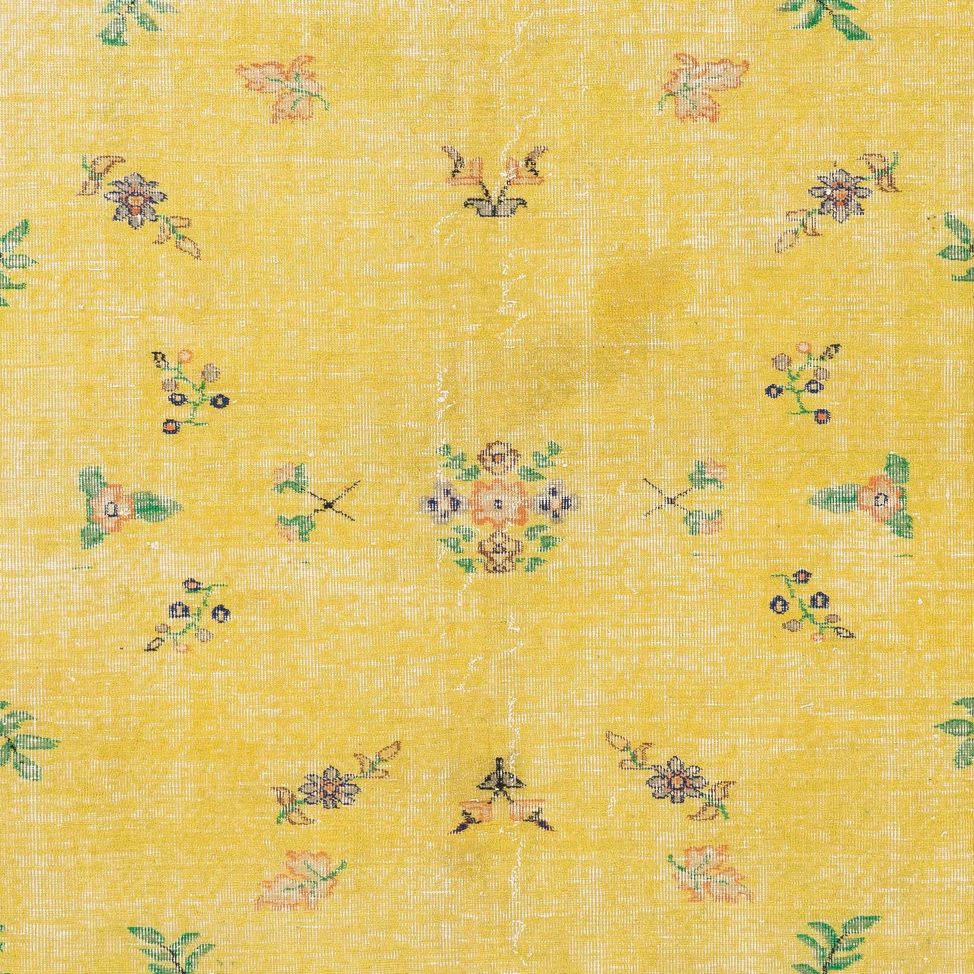 Hand-Knotted Exquisite Turkish Deco Rug in Canary Yellow Color