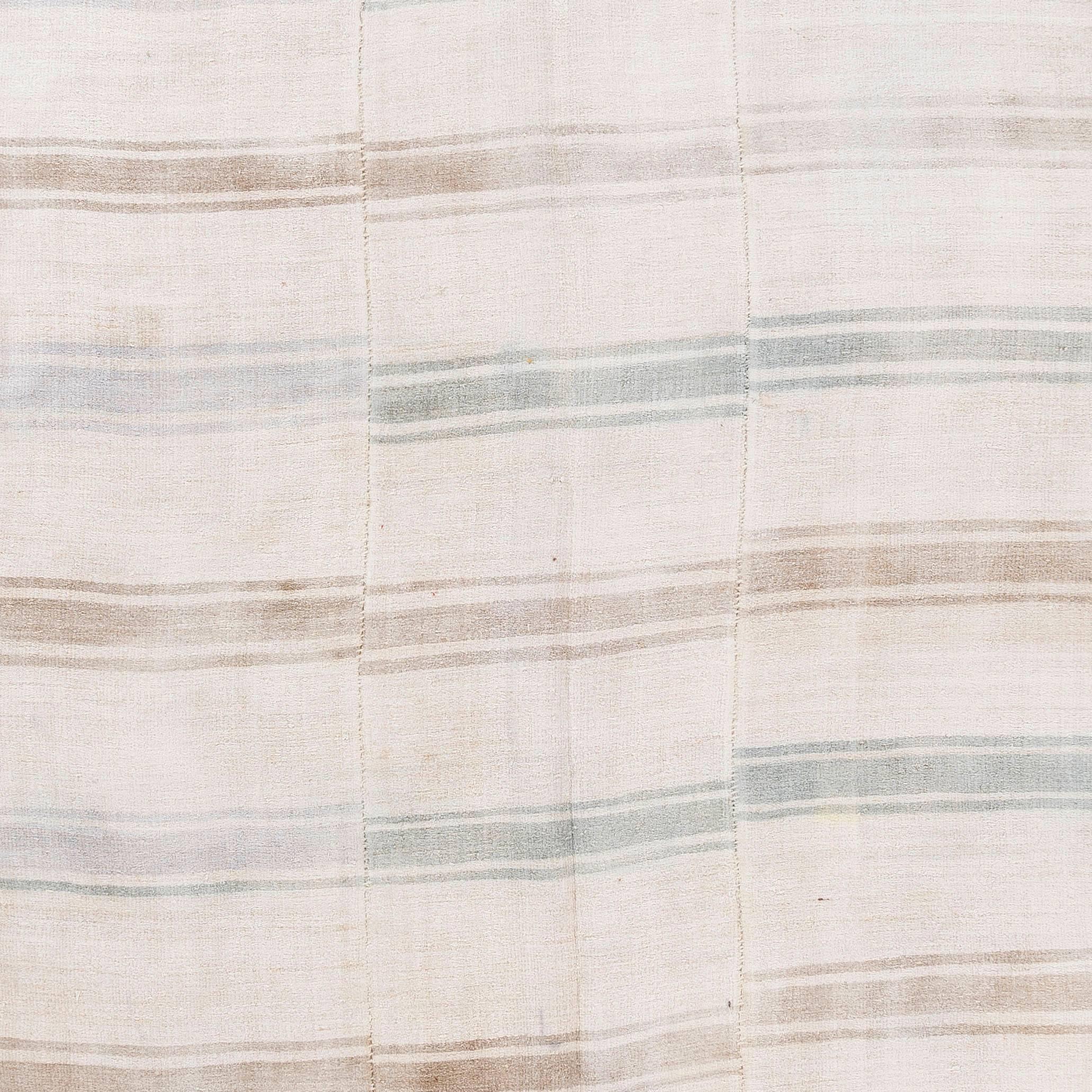 Turkish 6x14 Ft Striped Hemp Kilim in Soft Colors. Flatweave Floor Covering. Reversible