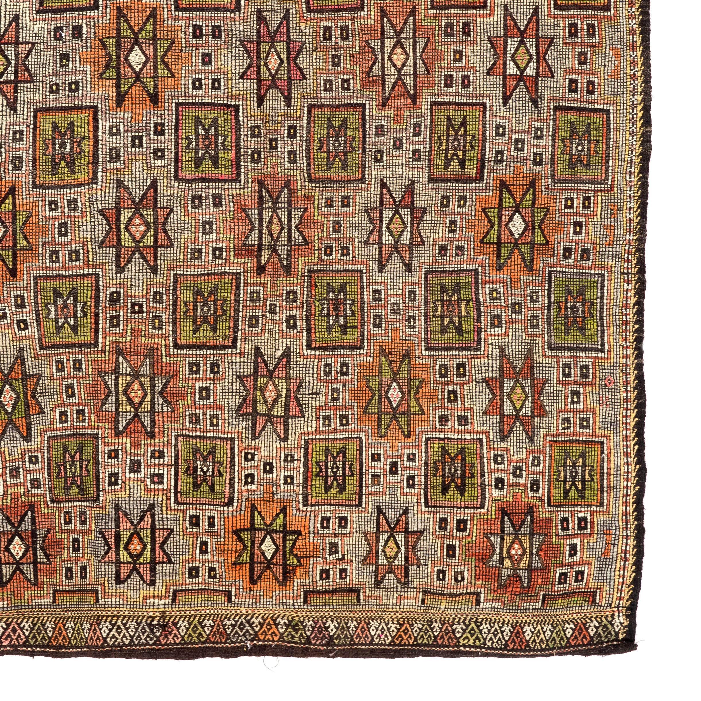 Hand-Knotted 6x10 Ft Multicolored Hand-Woven Turkish Jijim Kilim Rug with Geometric Design For Sale