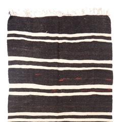 Striped Nomadic Kilim Runner in Natural Ivory and Black Wool