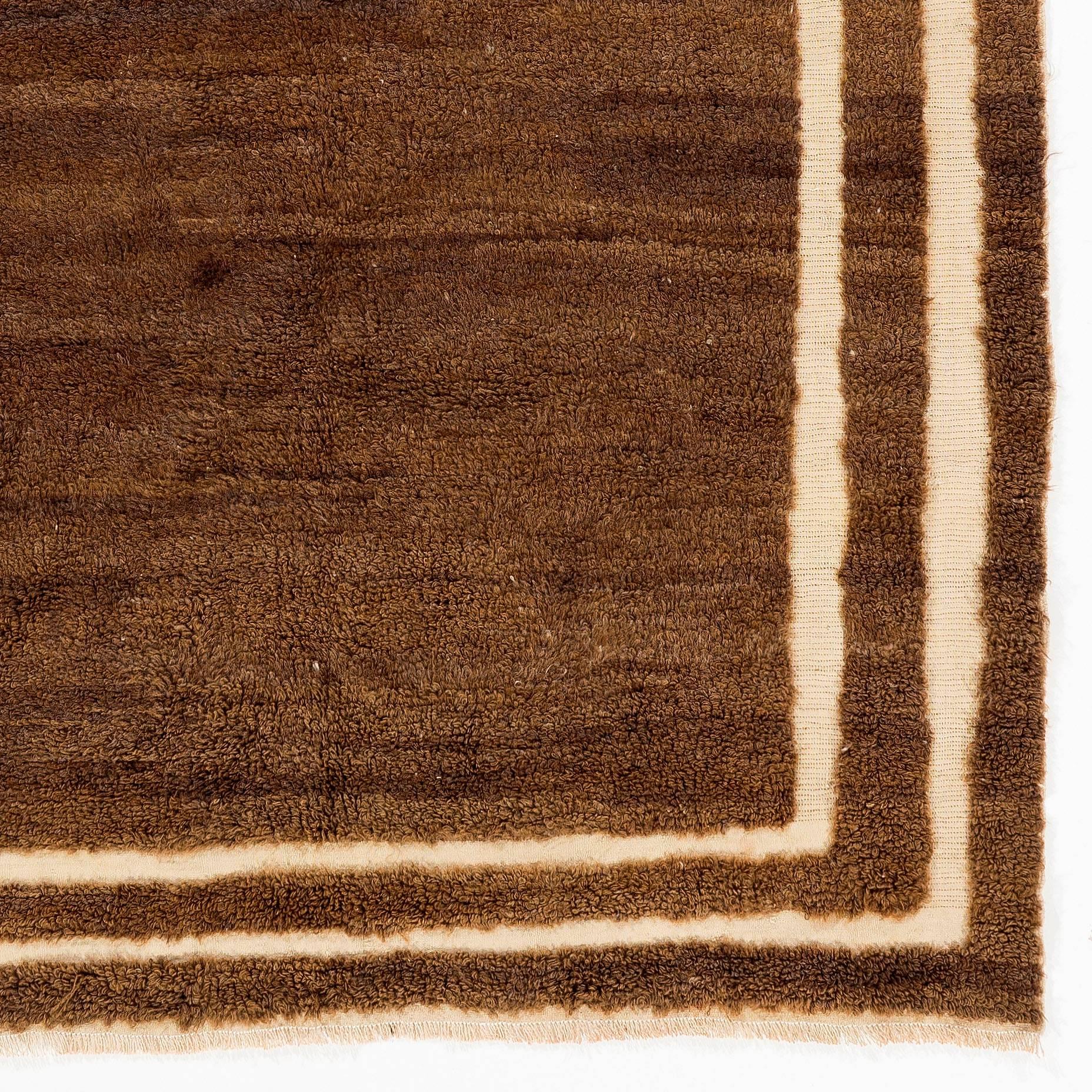 Turkish Minimalist Anatolian Tulu Rug in Natural Brown Wool