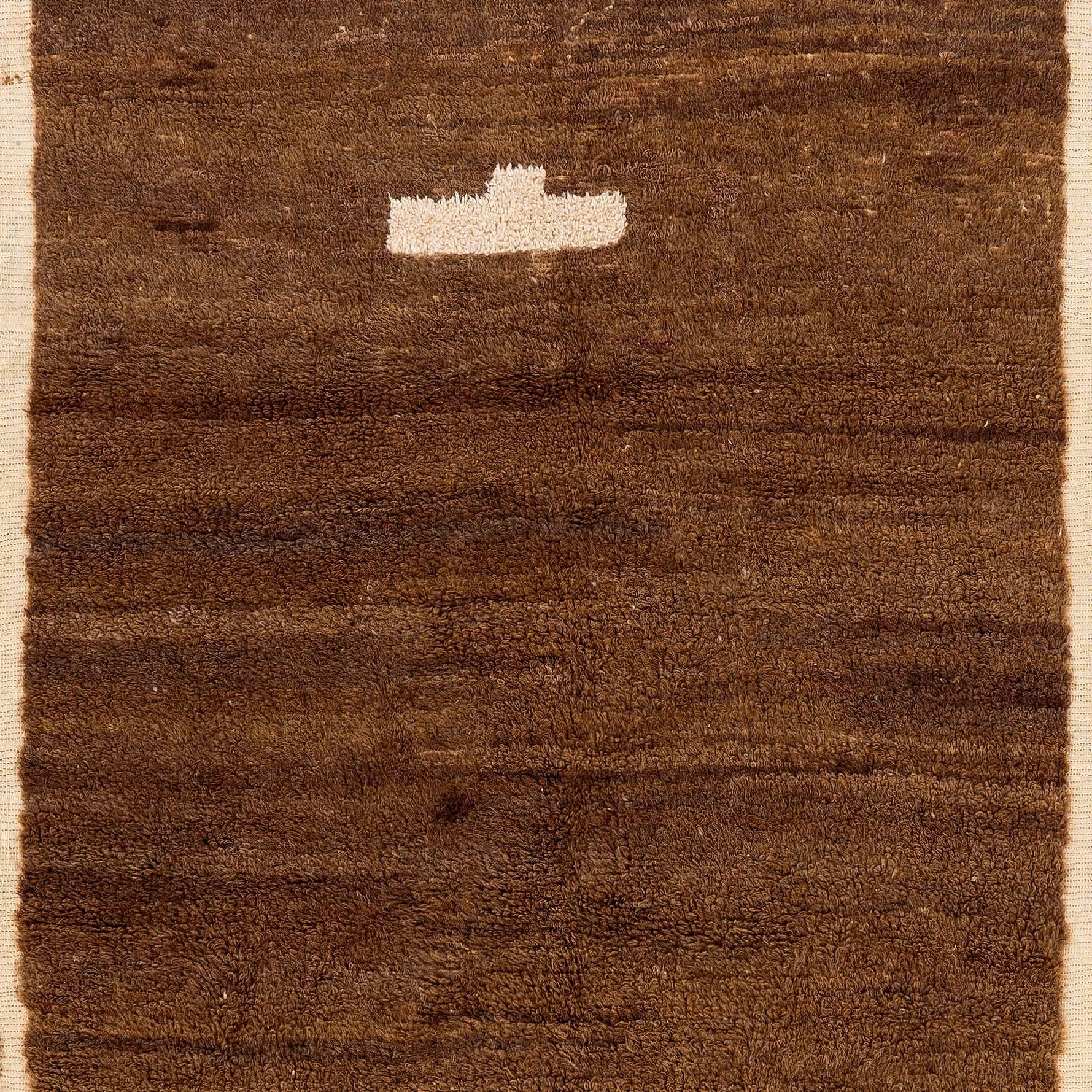Hand-Knotted Minimalist Anatolian Tulu Rug in Natural Brown Wool