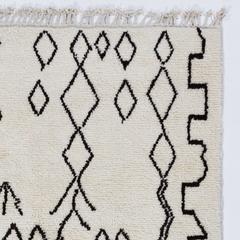 Bespoke Hand-Knotted Moroccan Wool Rug – Ivory with Black Tribal Abstract Motifs