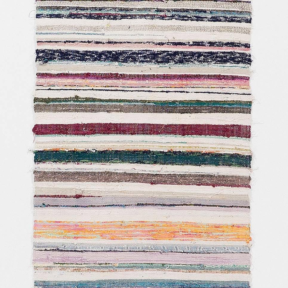 Turkish Colorful Striped Kilim Runner, Cotton Flat-Weave Rug