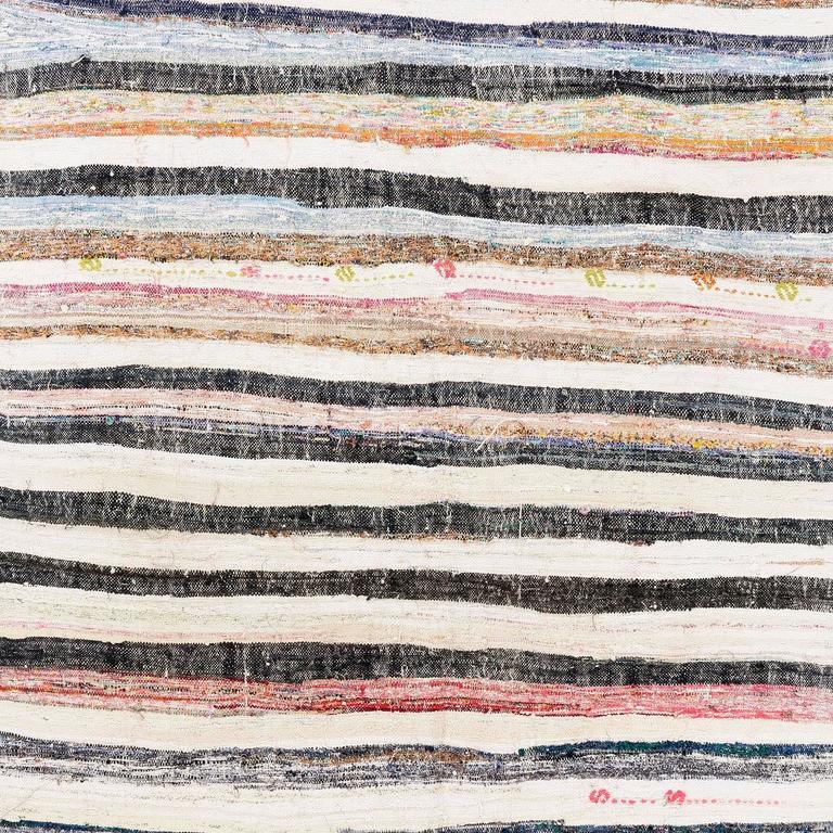 Banded Cotton Rag Rug, FlatWeave Kilim For Sale at 1stdibs