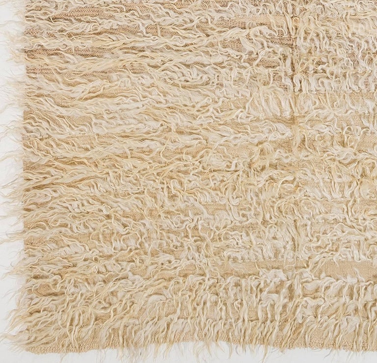 Plain Ivory Tulu Rug Made Of Natural Undyed Mohair Wool For At Minimalist Plain Ivory Tulu Rug Made Of Natural Undyed Mohair Wool For