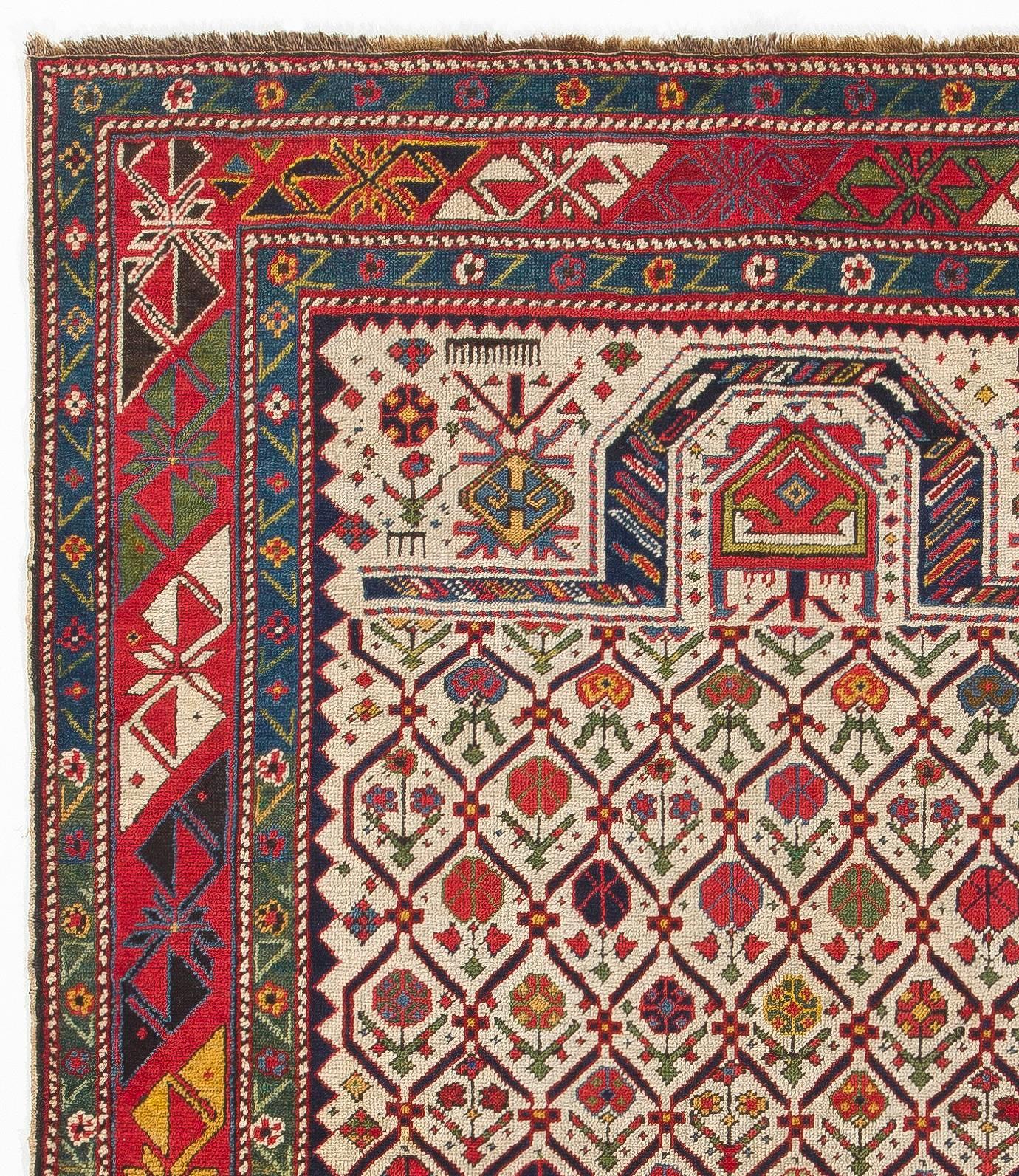 Hand-Woven Antique Caucasian Shirvan Prayer Rug, circa 1850