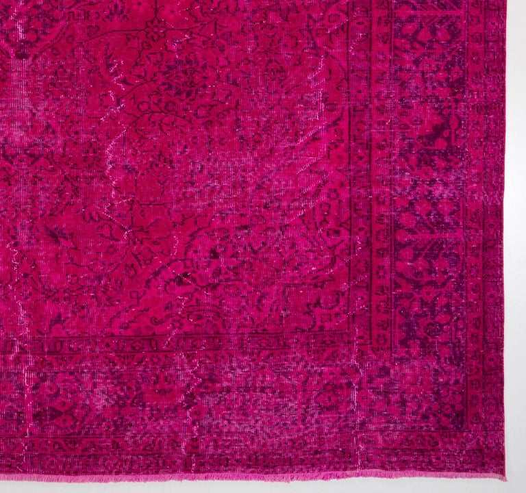 Vintage Oriental Rug Overdyed in Hot Fuchsia Pink Color at 1stDibs