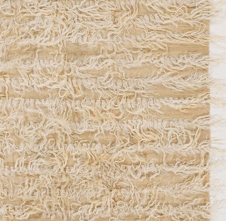 Plain Ivory Tulu Rug Made Of Natural Undyed Mohair Wool For At Minimalist Plain Ivory Tulu Rug Made Of Natural Undyed Mohair Wool For