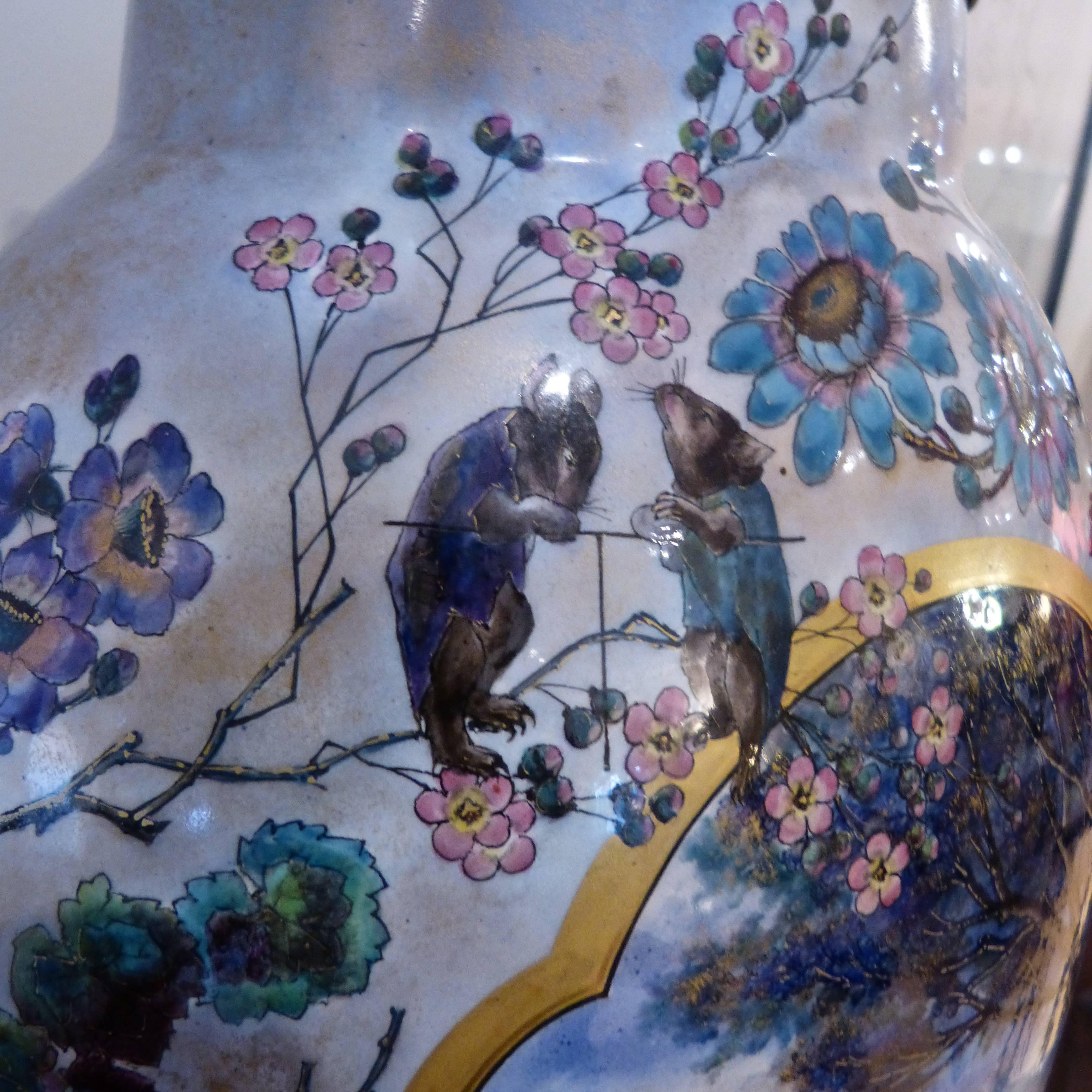 Large Painted Majolica Vase by L.Ernie, in the Taste of Barbedienne, circa 1890 For Sale 2