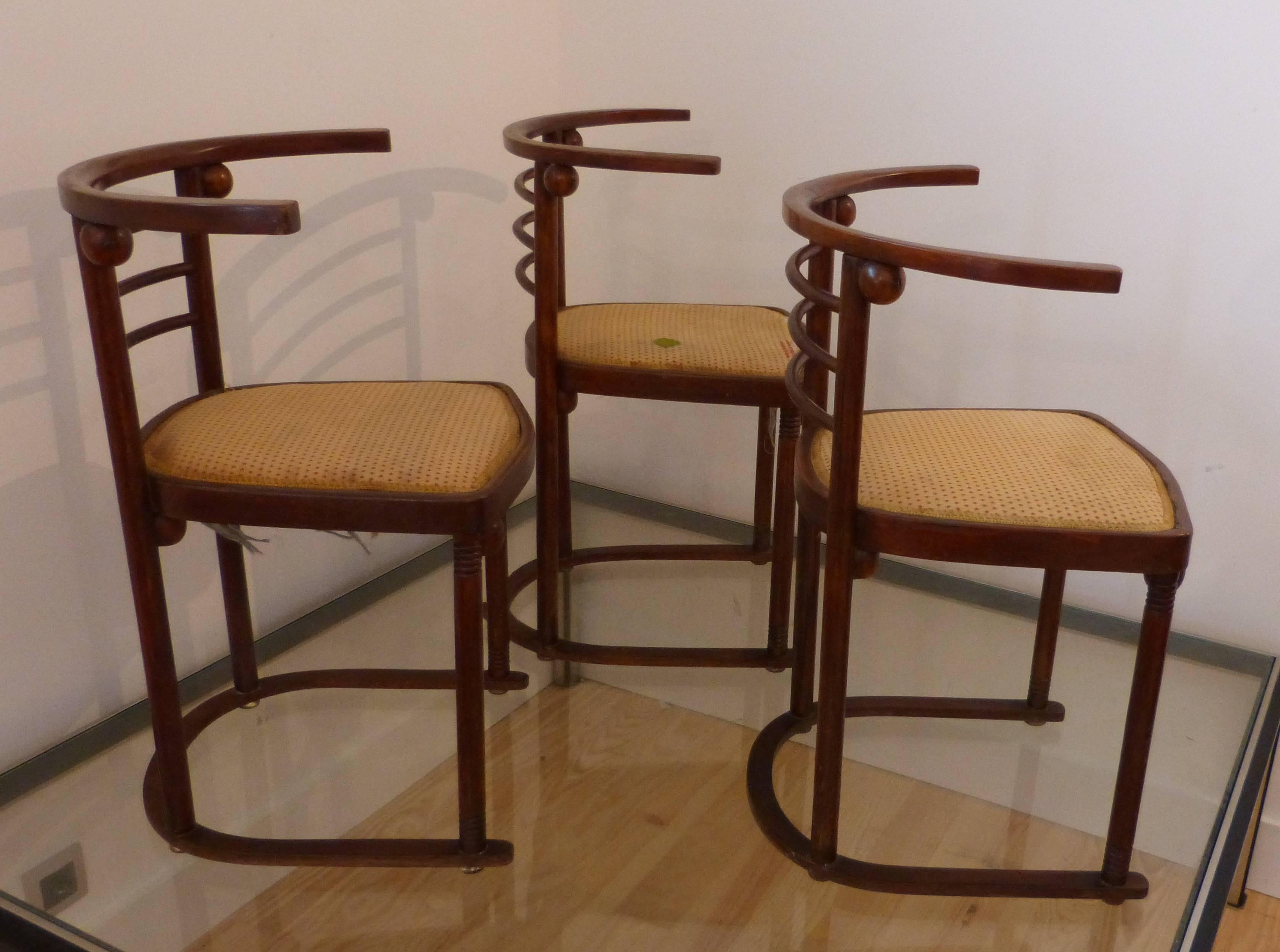 Art Nouveau Set of Three Fledermauss Chairs by Josef Hoffmann 1905