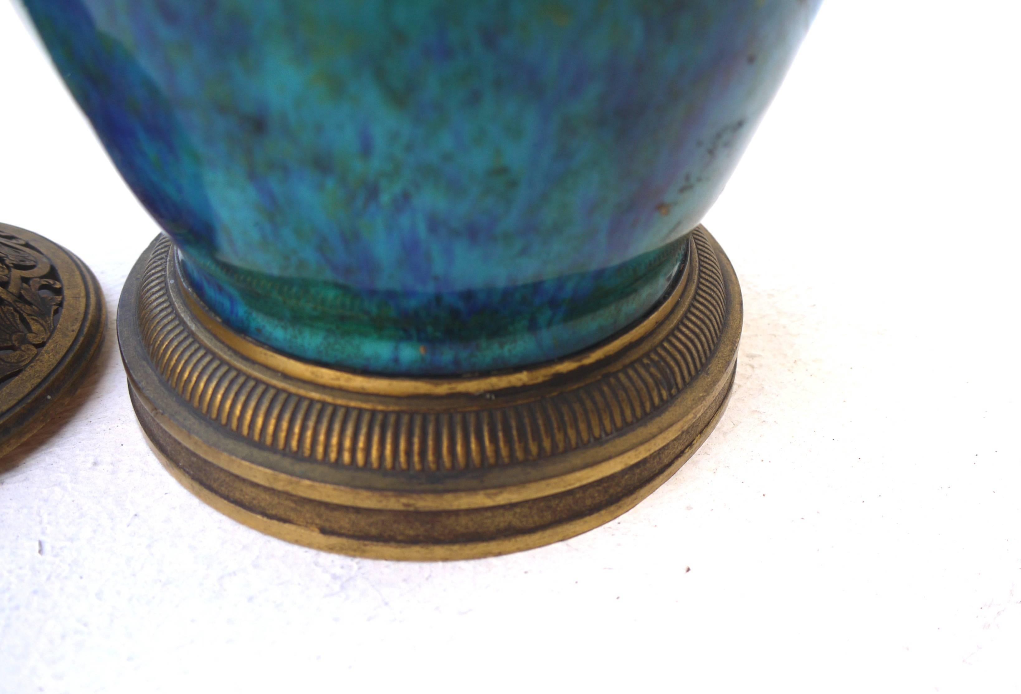 Art Deco, Fine Faience Vase by Sevres Gilt Bronze Cf Paul Millet, circa 1920 In Excellent Condition For Sale In Biarritz, FR