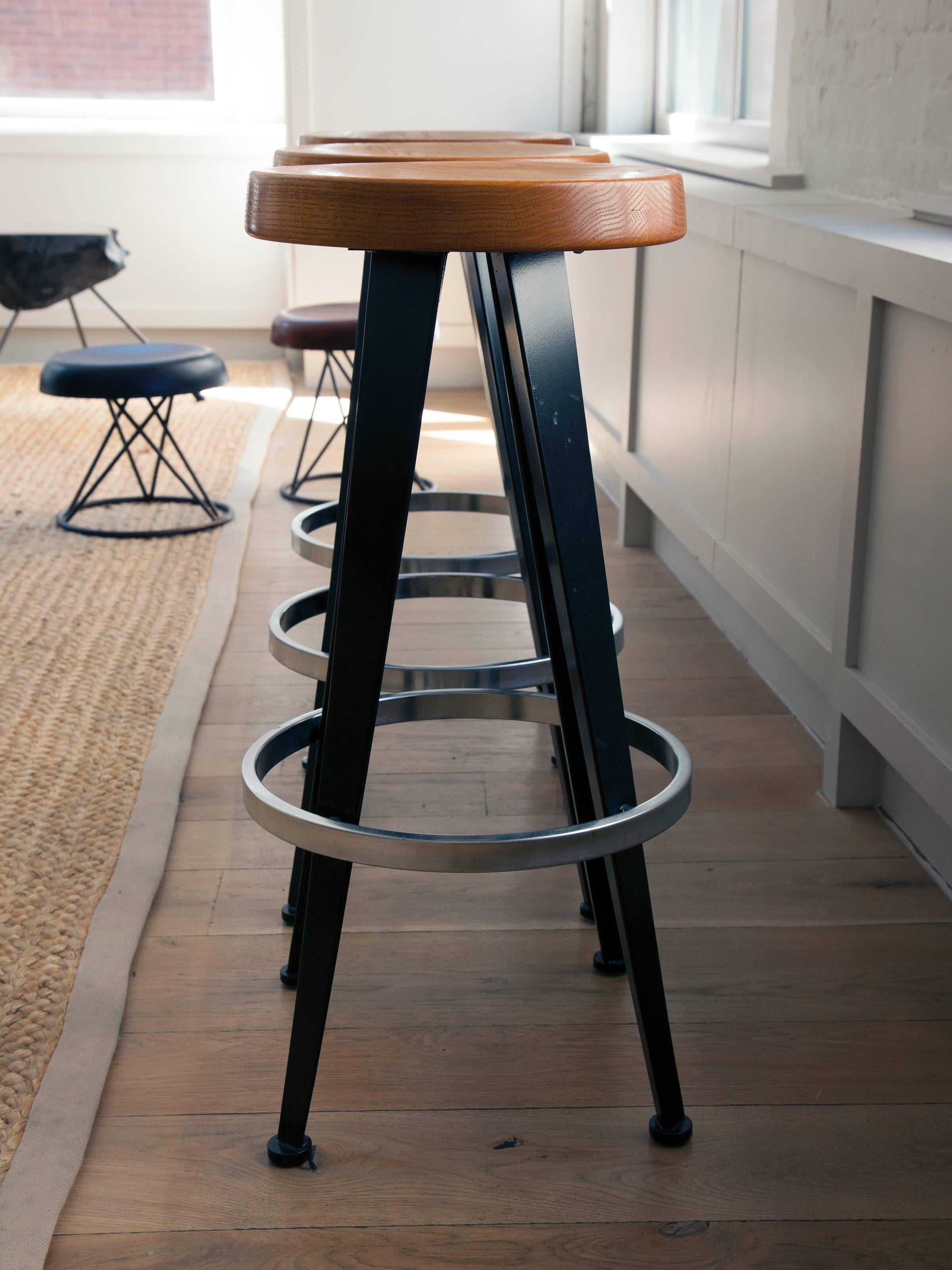 Mid-Century Modern Set of Three Stools After Jean Prouvé