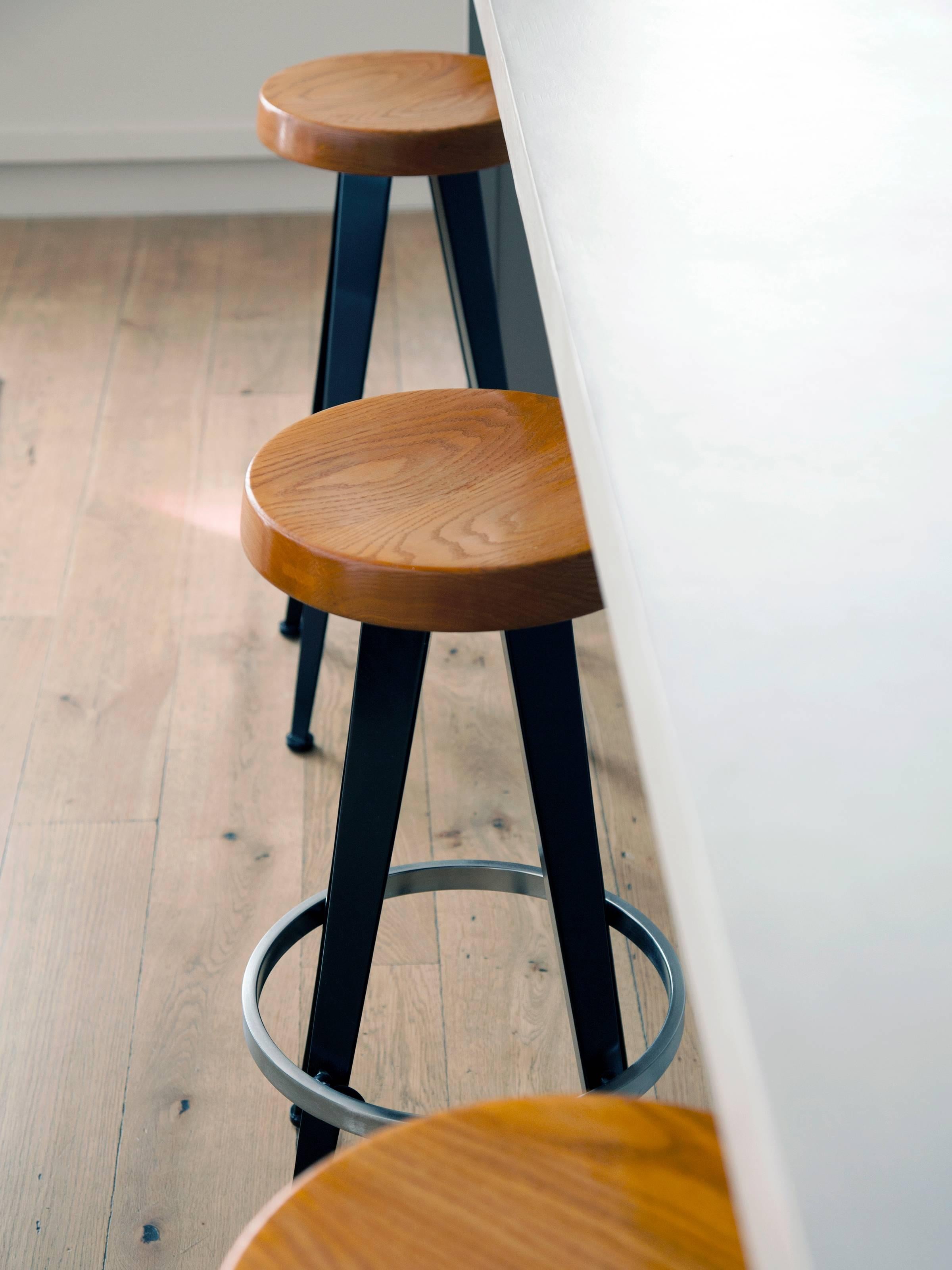 Plated Set of Three Stools After Jean Prouvé