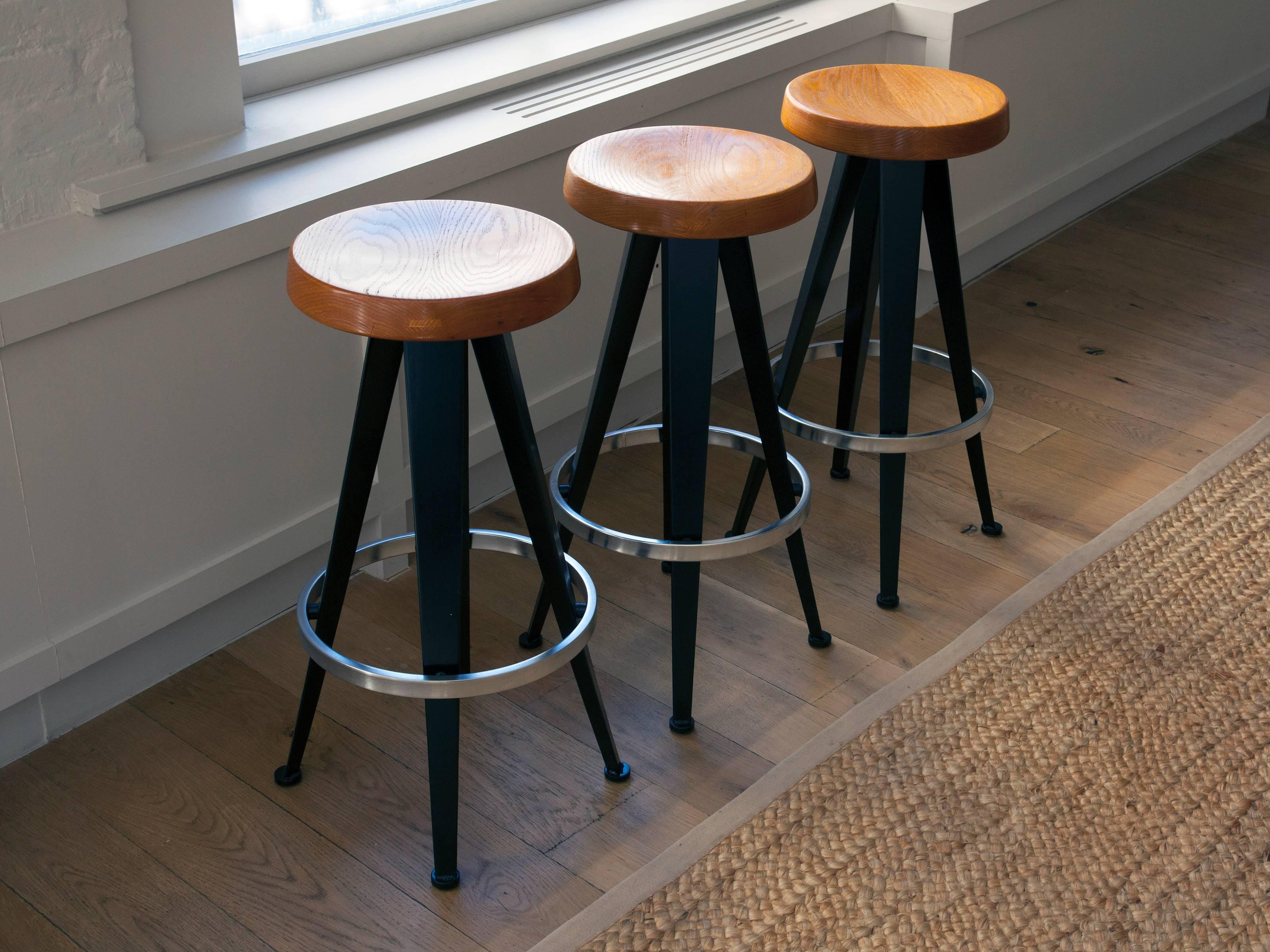20th Century Set of Three Stools After Jean Prouvé