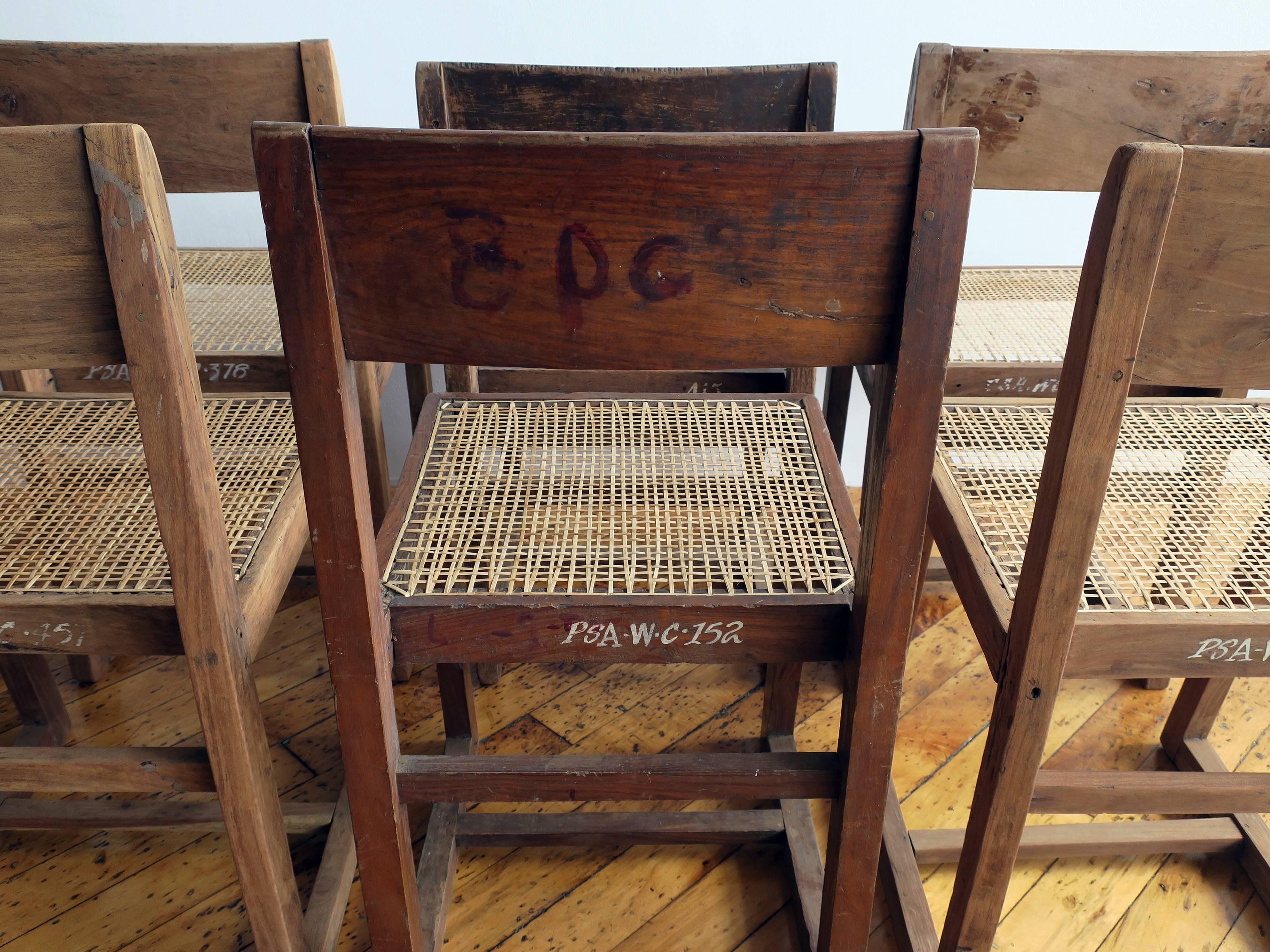 Pierre Jeanneret Rare Set of Six Chairs, Model No.PJ-SI-54-A In Excellent Condition In Brooklyn, NY