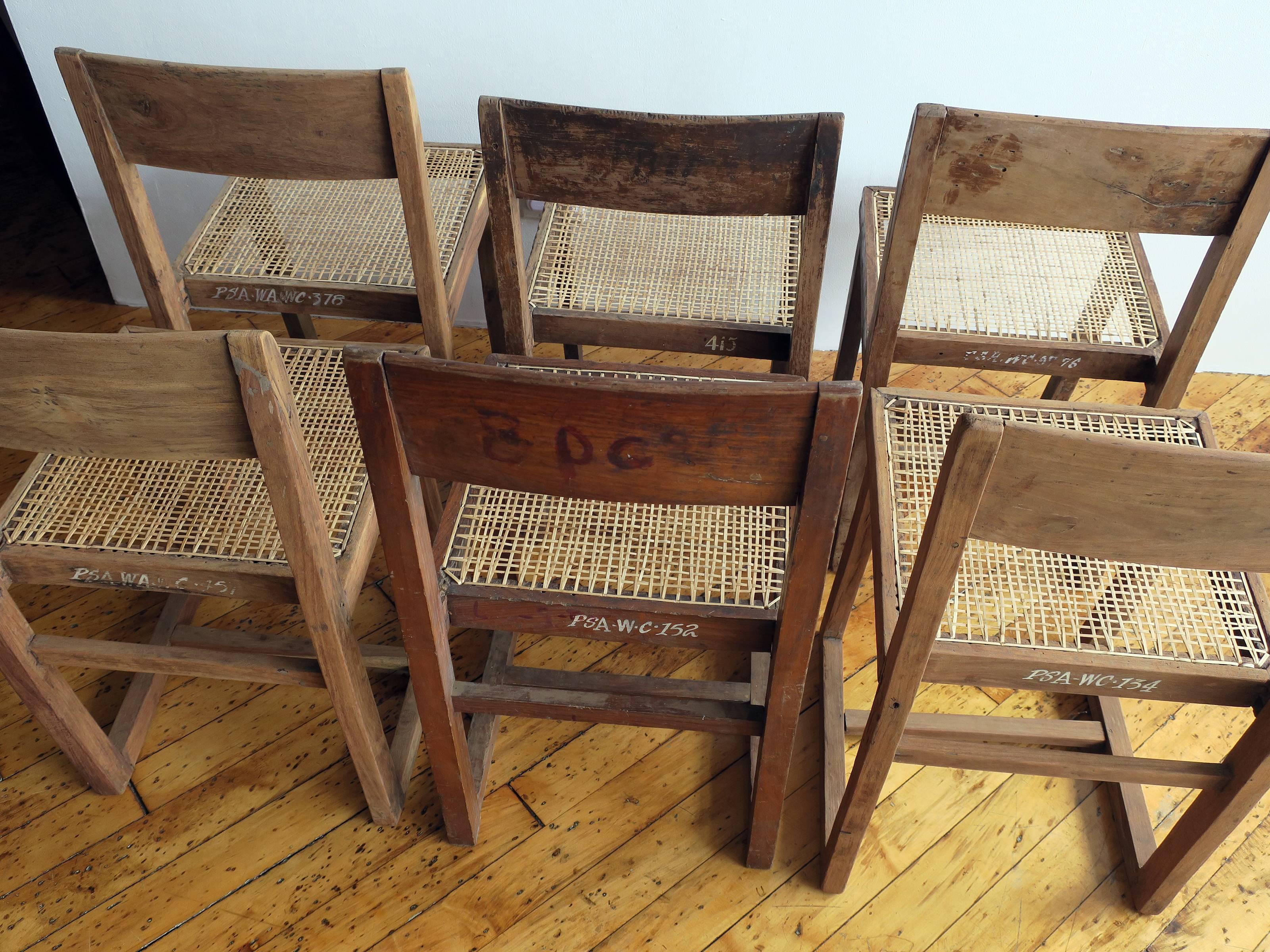 Indian Pierre Jeanneret Rare Set of Six Chairs, Model No.PJ-SI-54-A