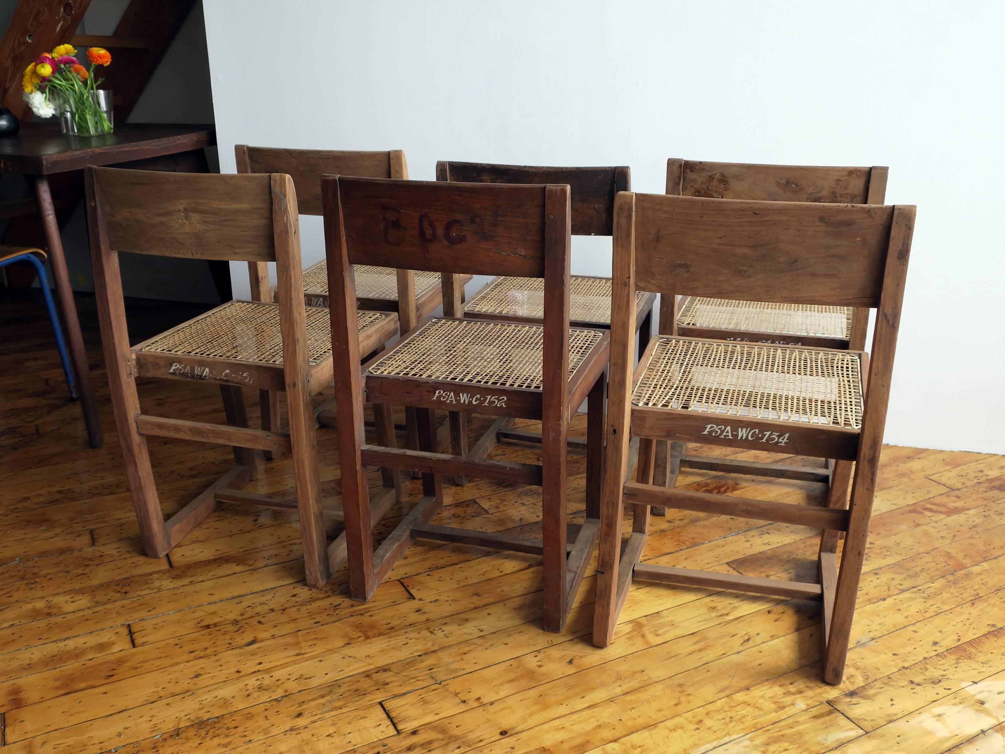 Mid-Century Modern Pierre Jeanneret Rare Set of Six Chairs, Model No.PJ-SI-54-A