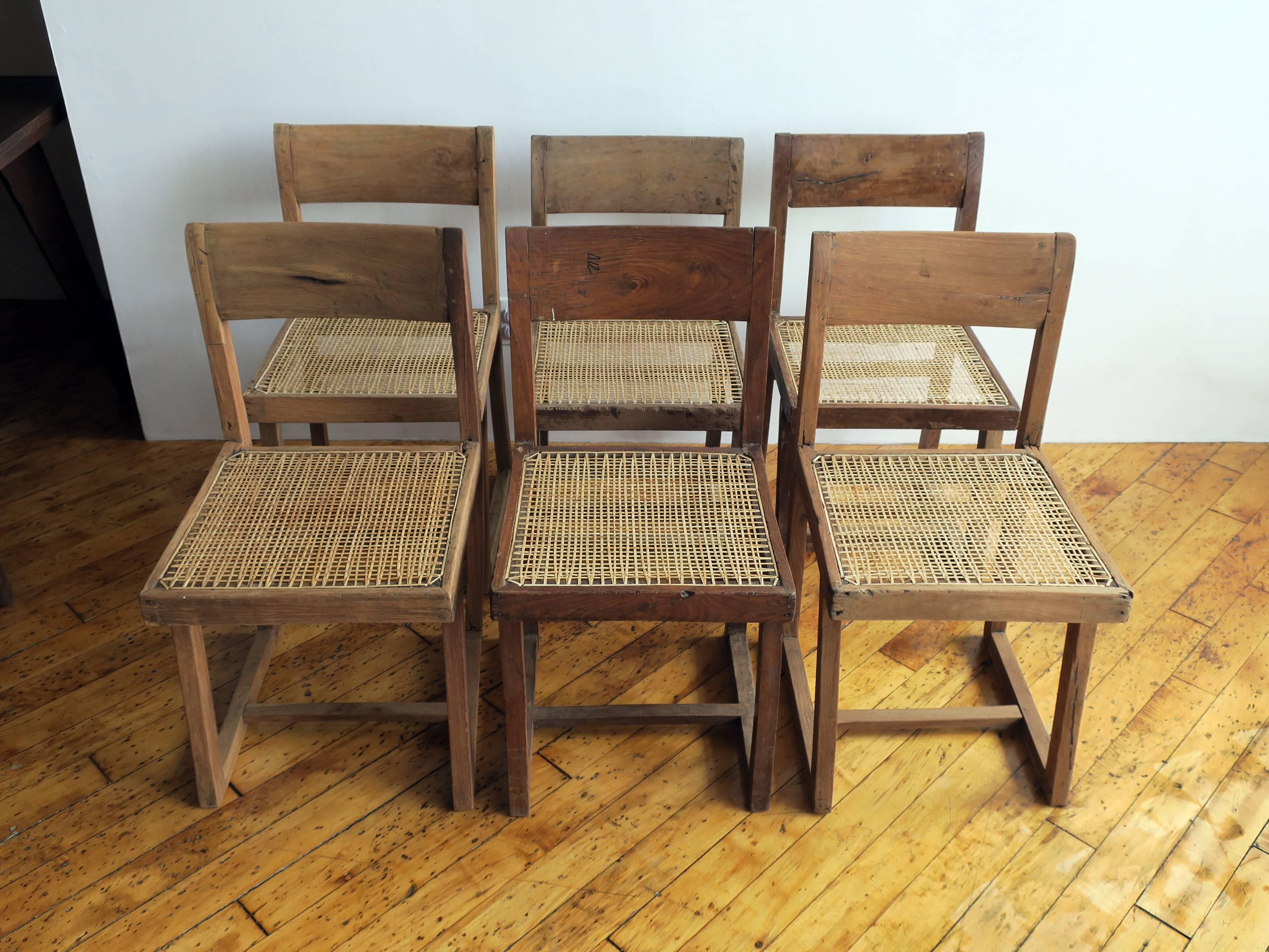 20th Century Pierre Jeanneret Rare Set of Six Chairs, Model No.PJ-SI-54-A