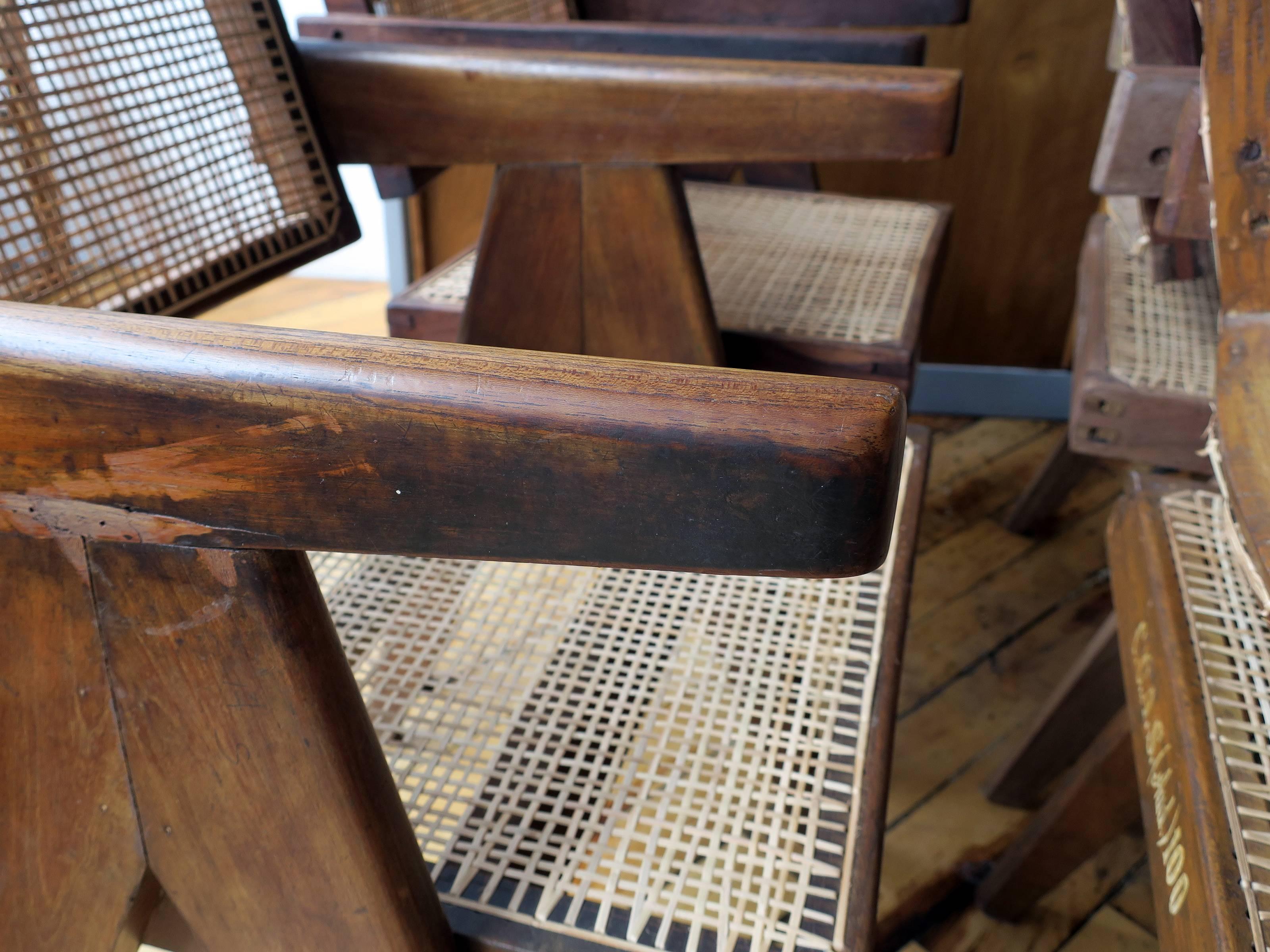 Teak Pierre Jeanneret Set of Six Floating Back Armchairs