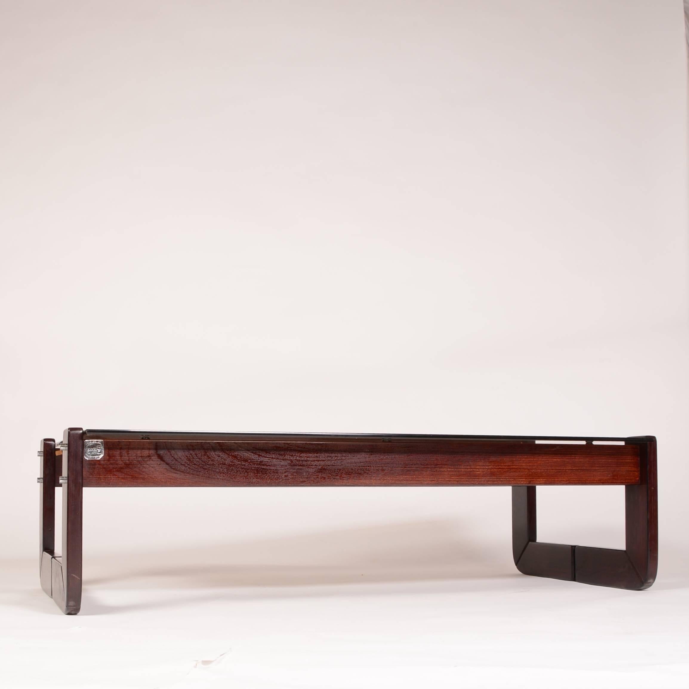 Brazilian Percival Lafer Rosewood and Smoked Glass Coffee Table