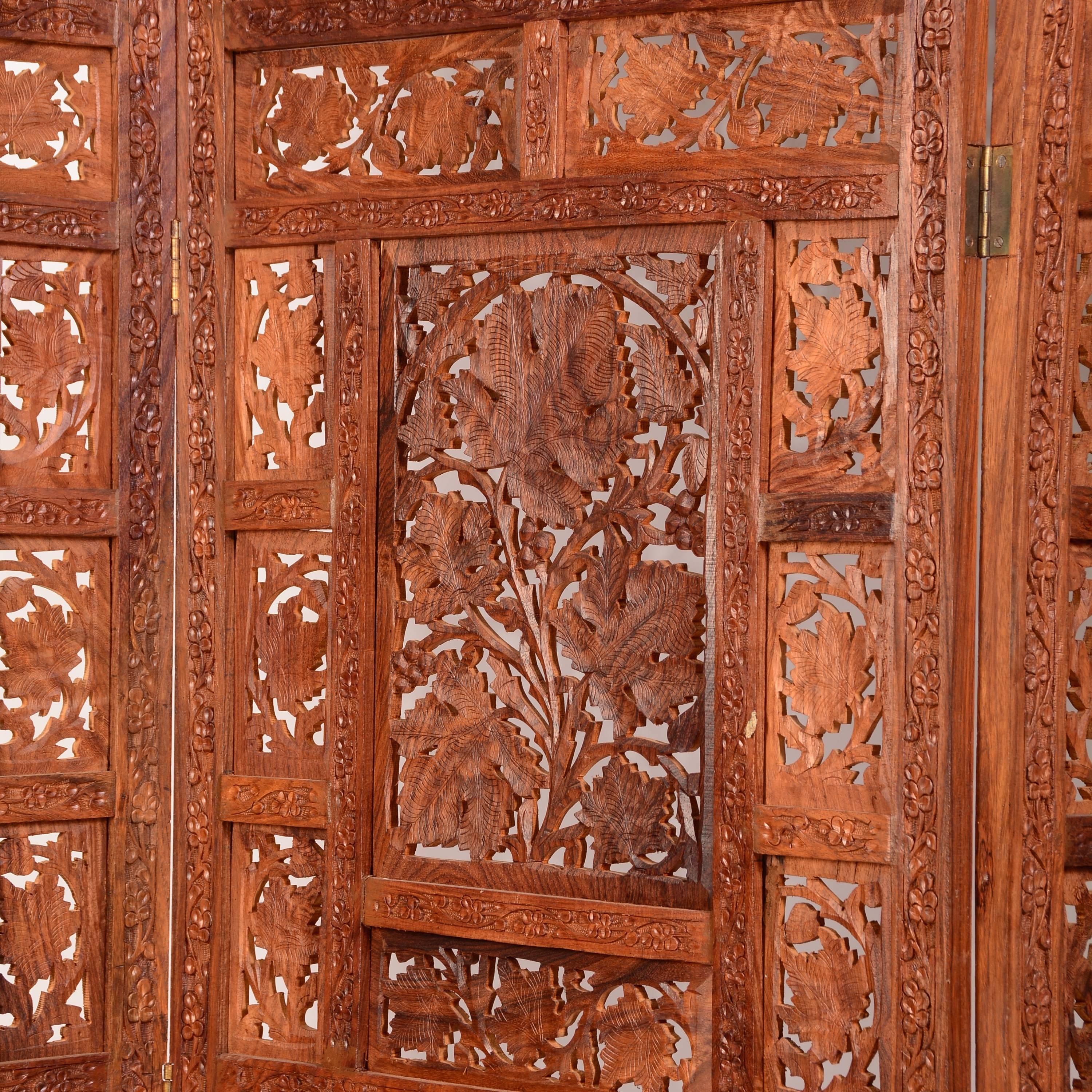 Anglo-Indian Anglo Indian Carved Four Panel Screen
