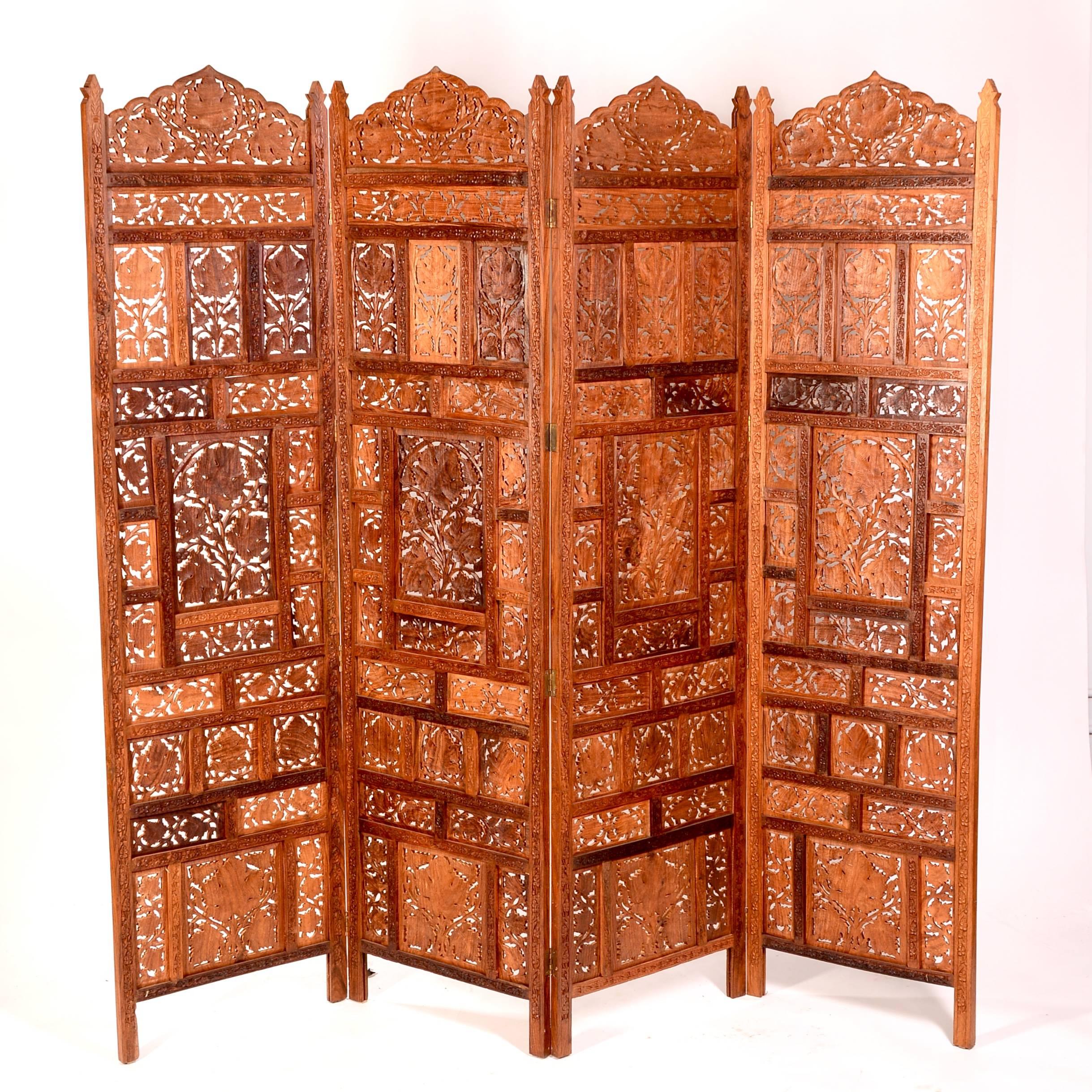 Late 19th Century Anglo Indian Carved Four Panel Screen