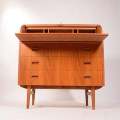 Scandinavian Teak Roll Top Cylinder Desk