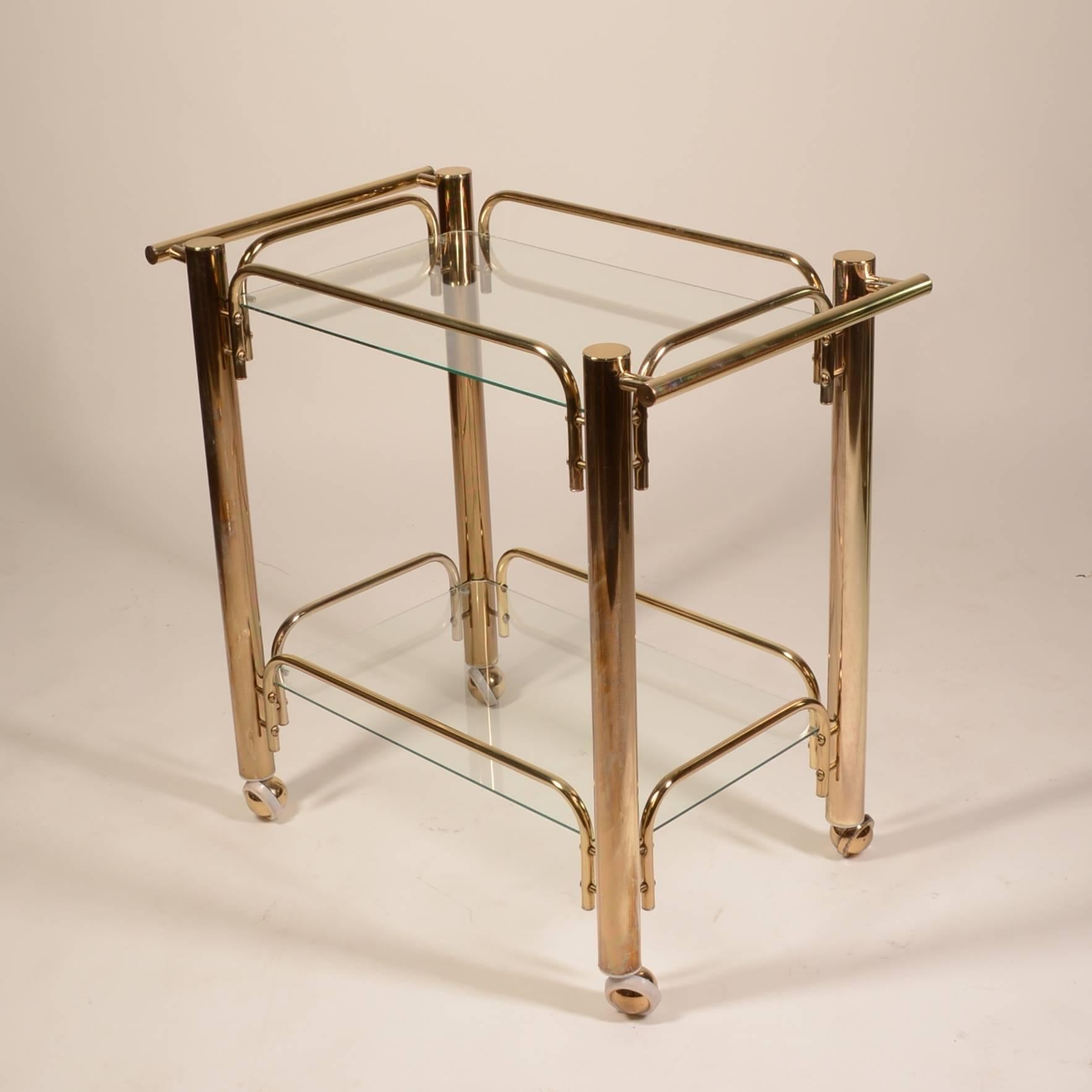 Made in Italy brass and glass rolling tea cart bar.