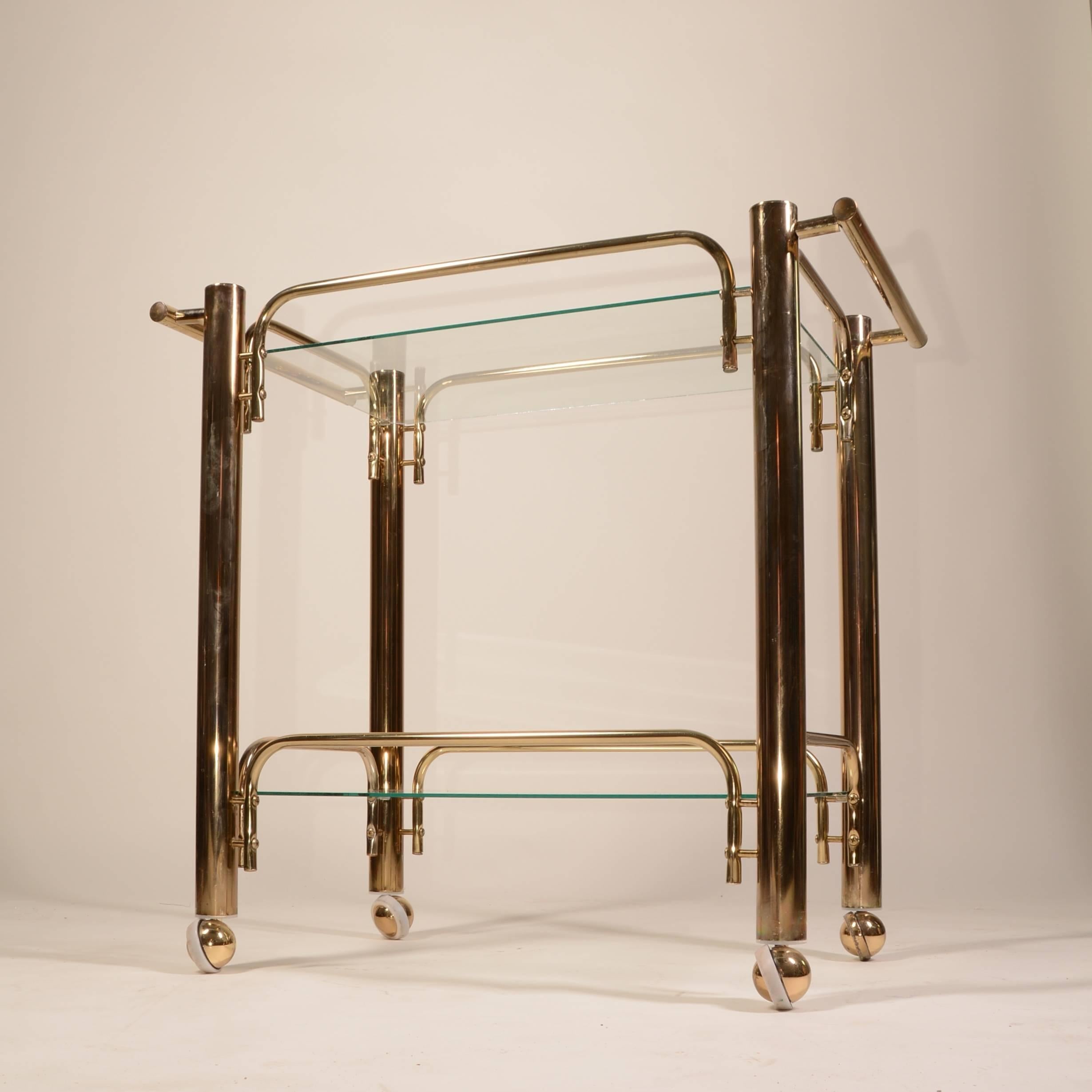 Modern Italian Brass and Glass Tea Cart Bar
