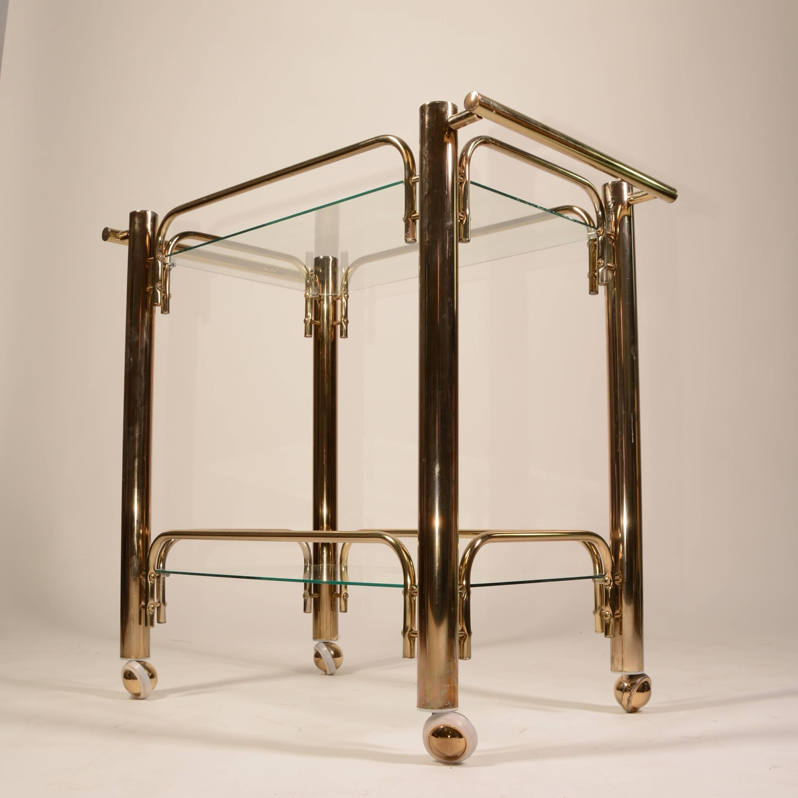 Italian Brass and Glass Tea Cart Bar In Excellent Condition In Los Angeles, CA