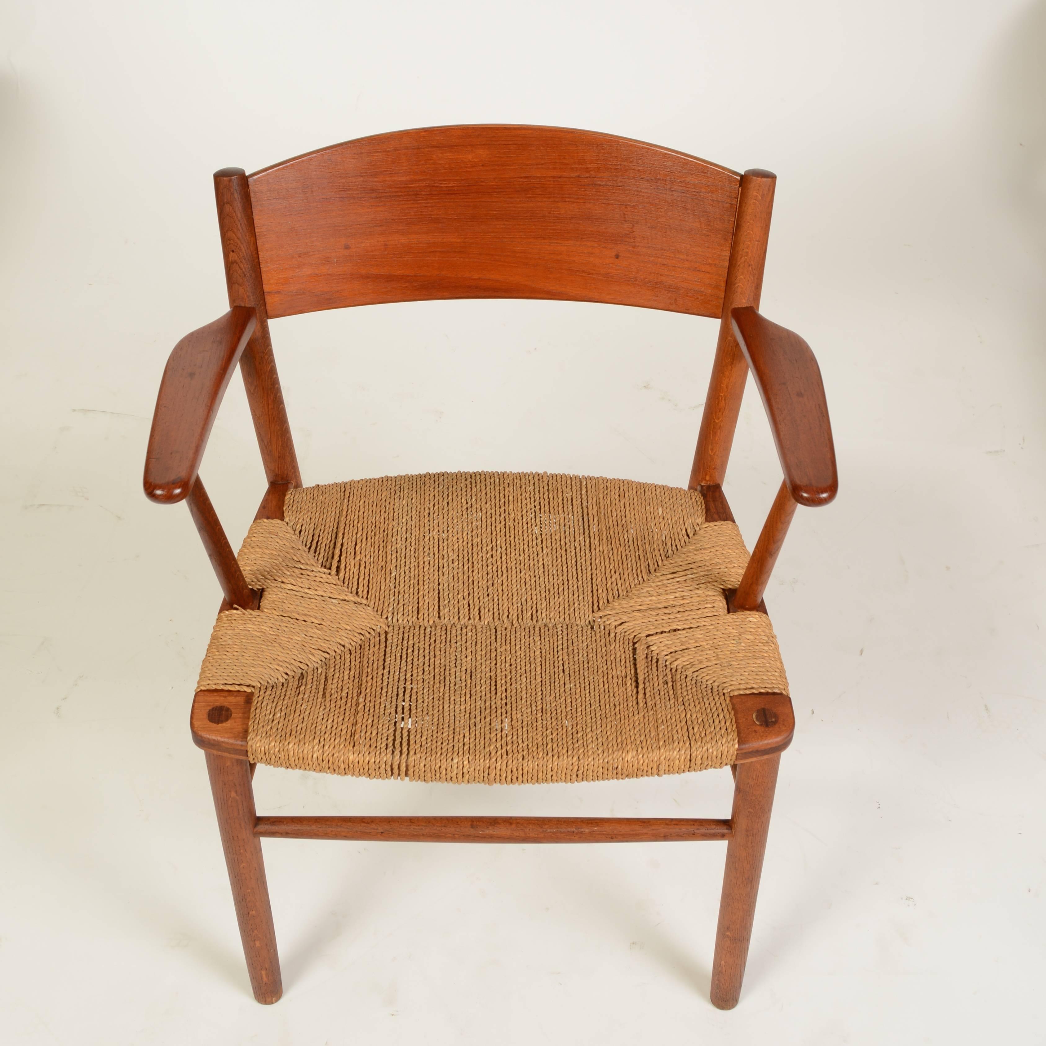Mid-20th Century Pair of Børge Mogensen Teak and Seagrass Armchairs