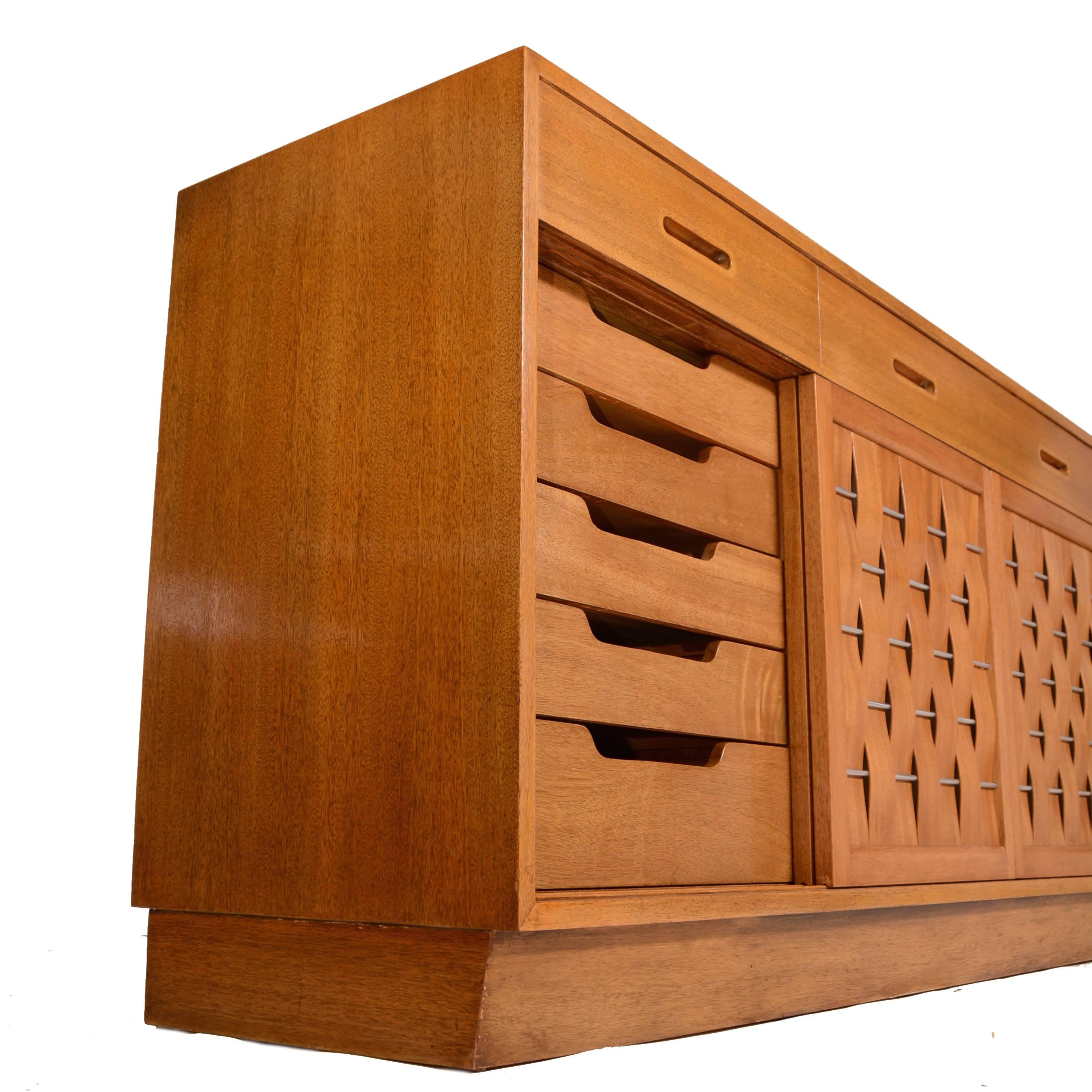 American Mahogany Basket Weave Credenza by Edward Wormley for Dunbar For Sale