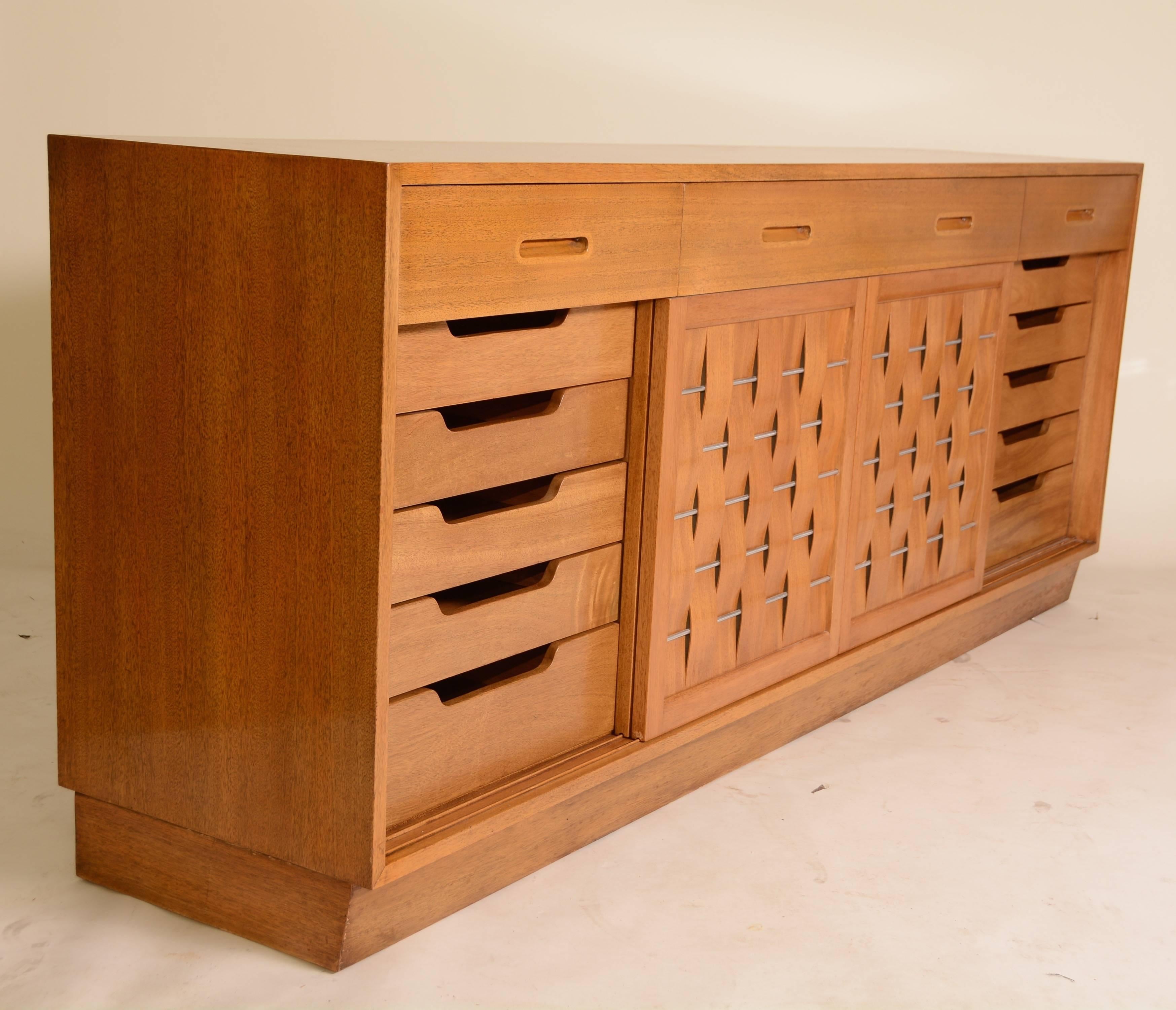 Mid-20th Century Mahogany Basket Weave Credenza by Edward Wormley for Dunbar For Sale