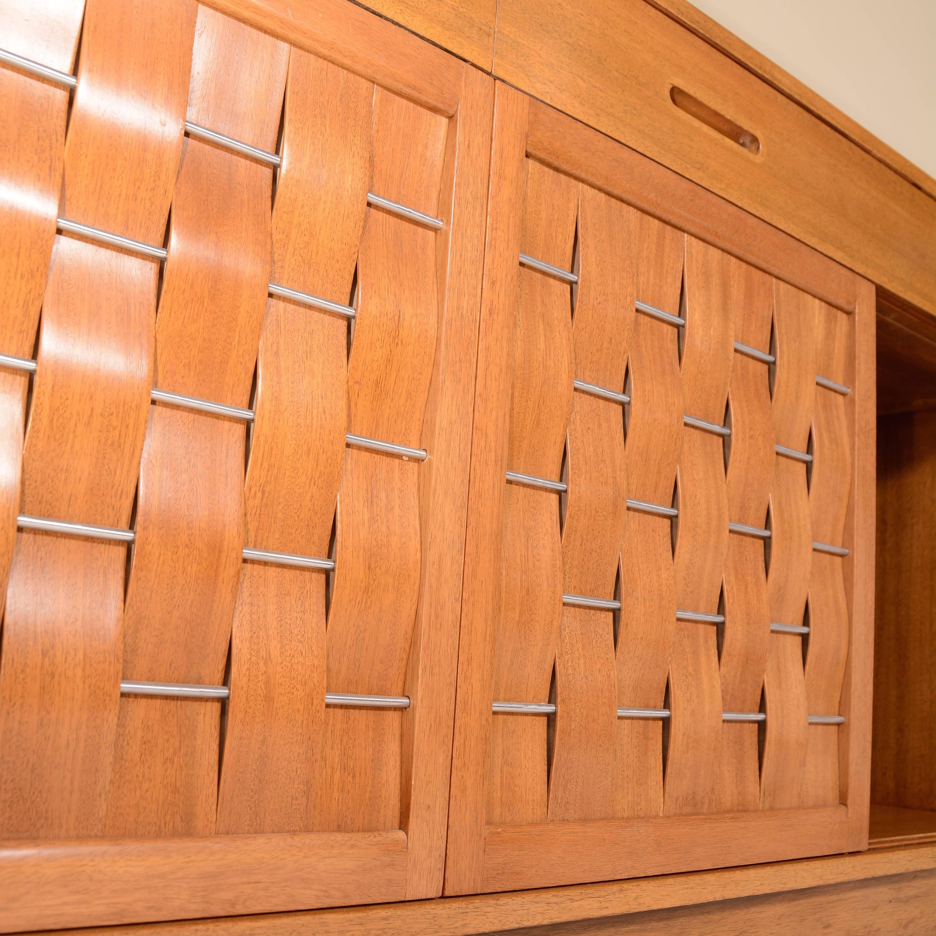 Mahogany Basket Weave Credenza by Edward Wormley for Dunbar For Sale 1