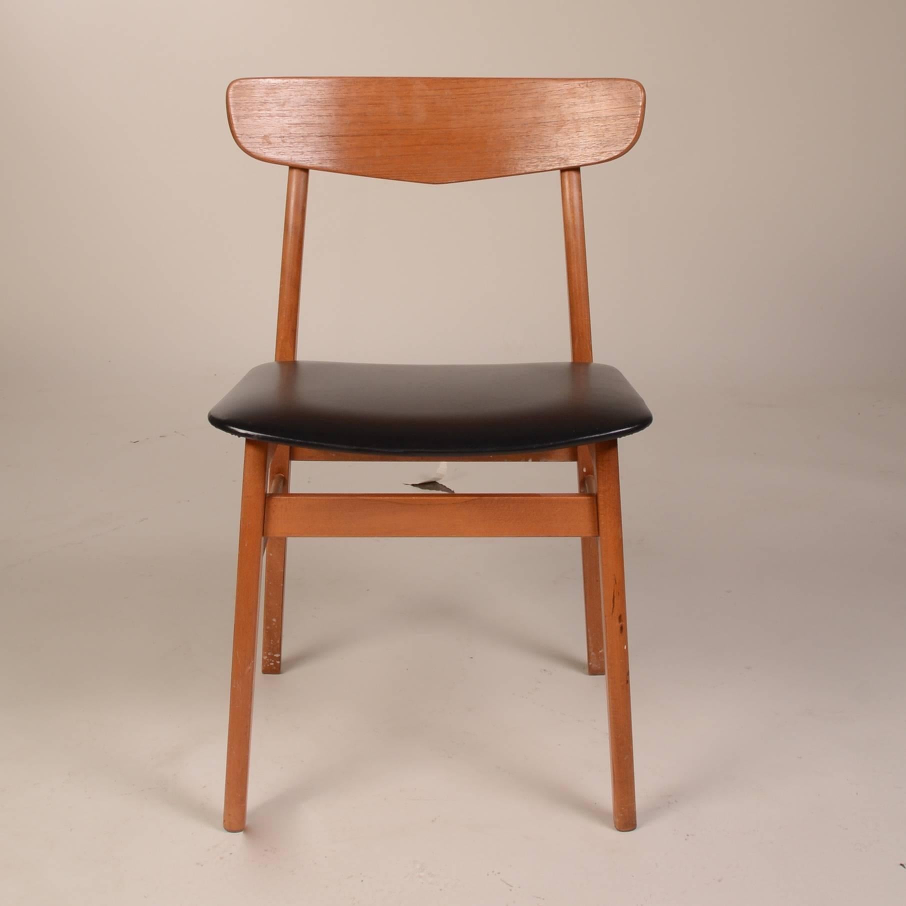 Scandinavian Modern Set of Four Teak and Birch Danish Dining Chairs For Sale
