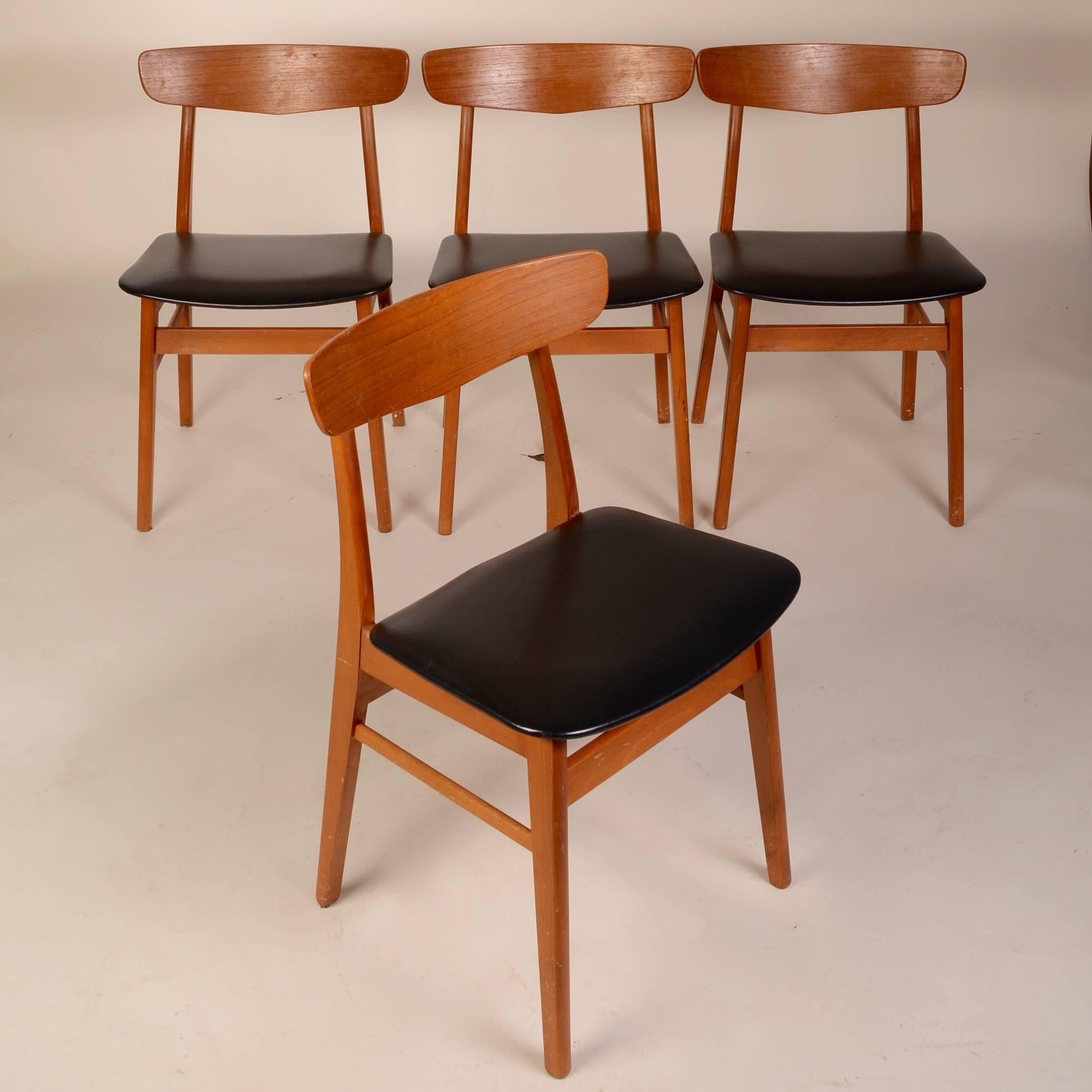 Mid-20th Century Set of Four Teak and Birch Danish Dining Chairs For Sale