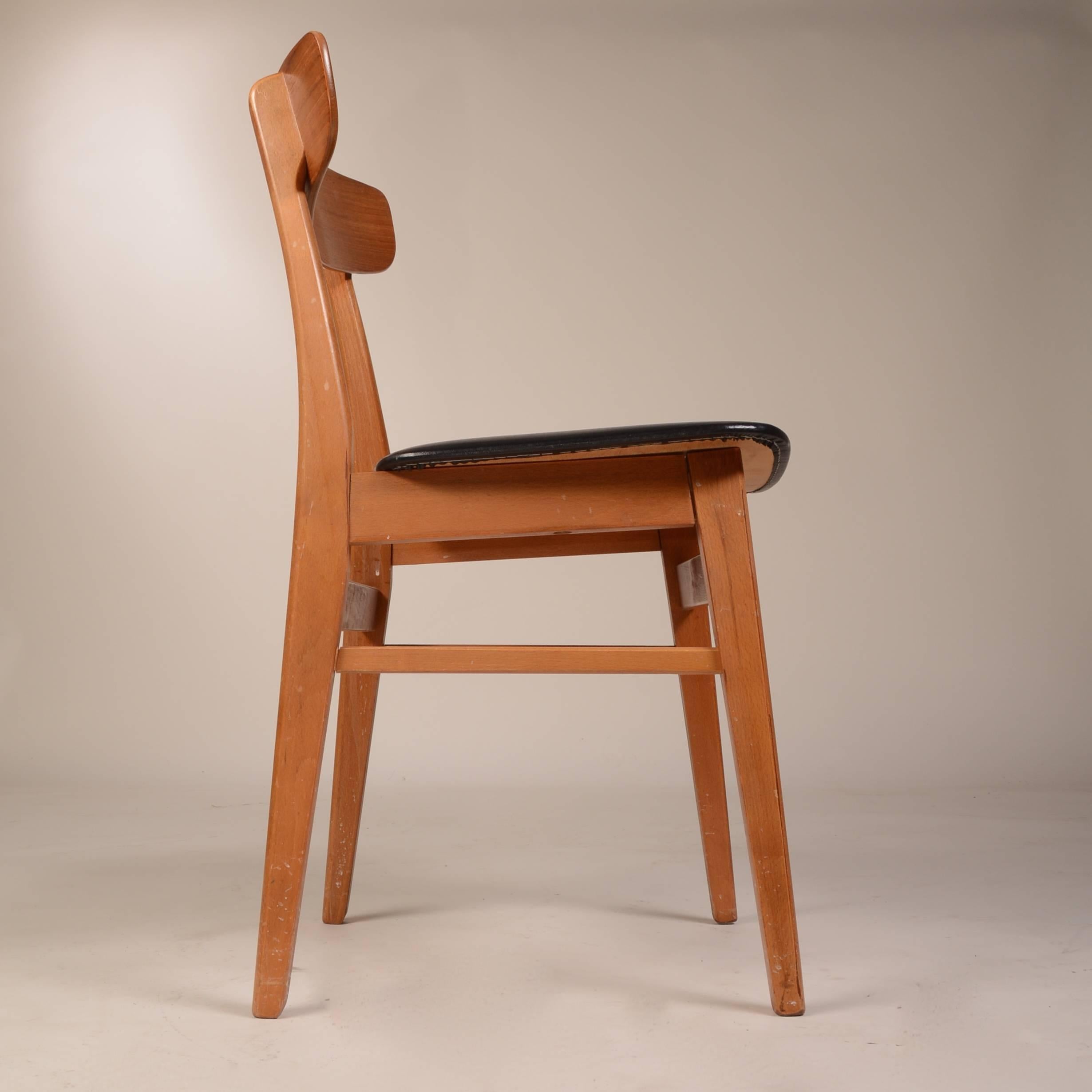 Set of Four Teak and Birch Danish Dining Chairs For Sale 1