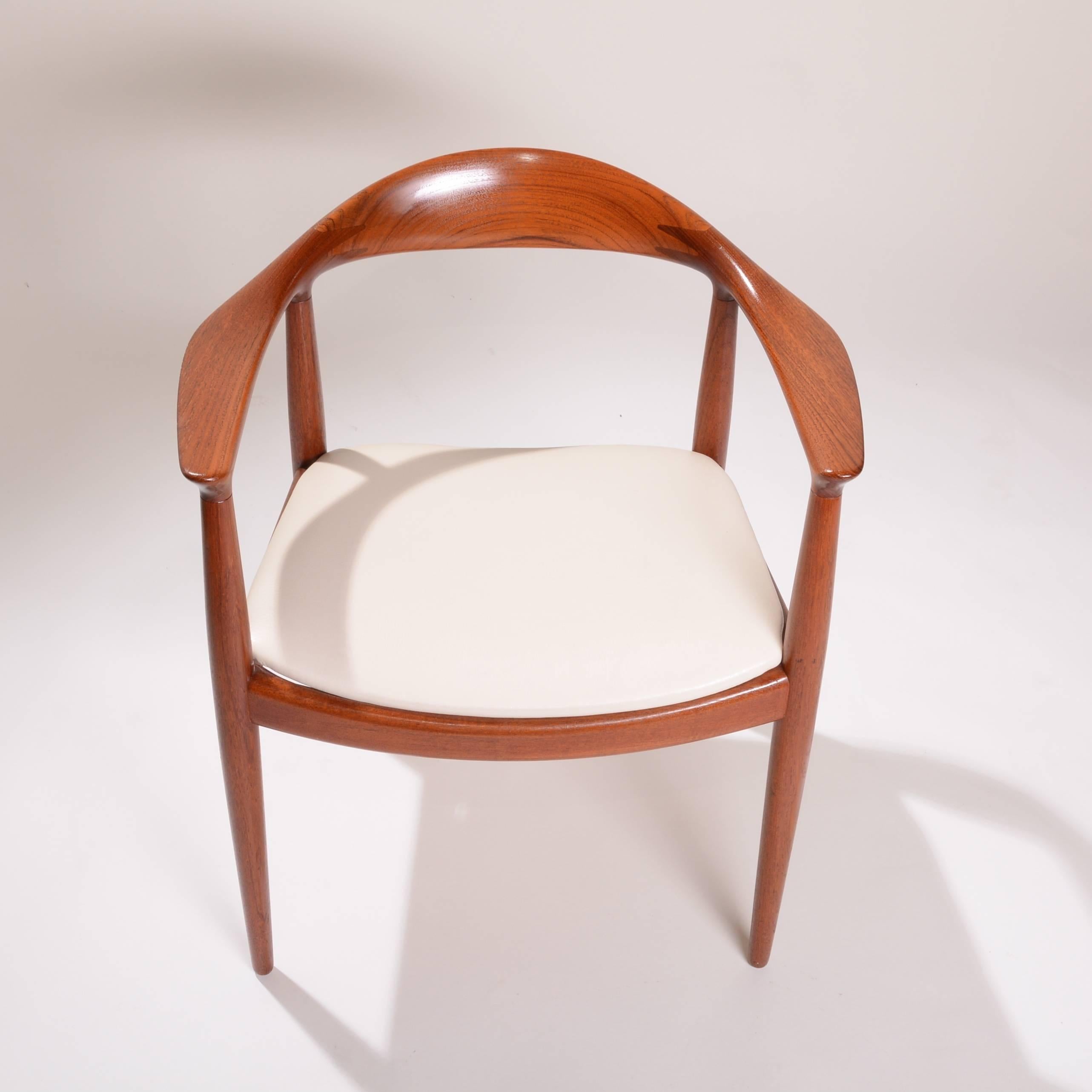 Set of 7 Hans Wegner JH-503 chairs designed in 1949 and Produced by Johannes Hansen.  Solid teak construction. Excellent original condition. Stamped with the maker's mark.  
Price includes the leather shown or customers choice of leather or fabric.