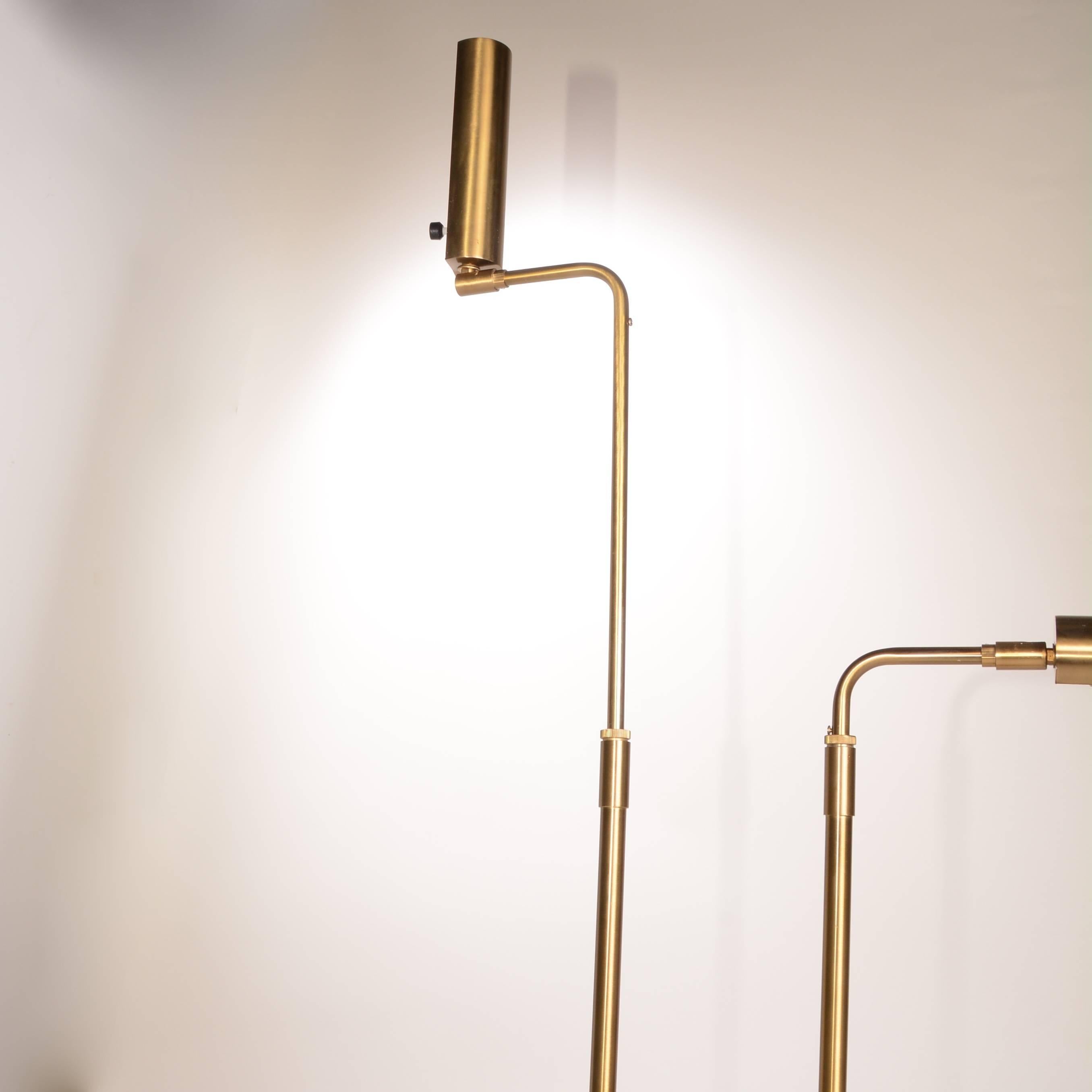 Pair of Flawless Koch & Lowy Reading Floor Lamps in Brushed Brass In Excellent Condition In Los Angeles, CA