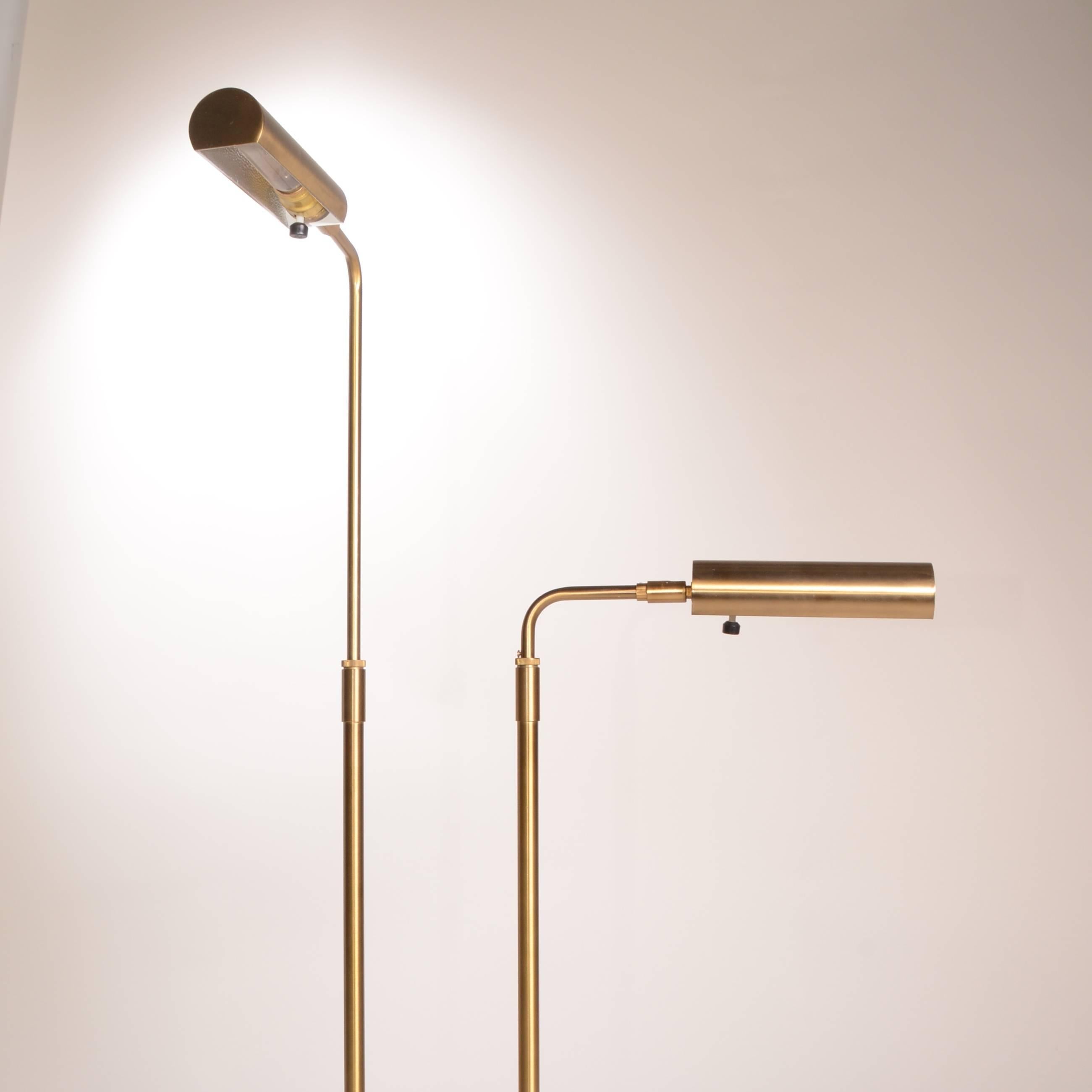 Pair of Flawless Koch & Lowy Reading Floor Lamps in Brushed Brass 1