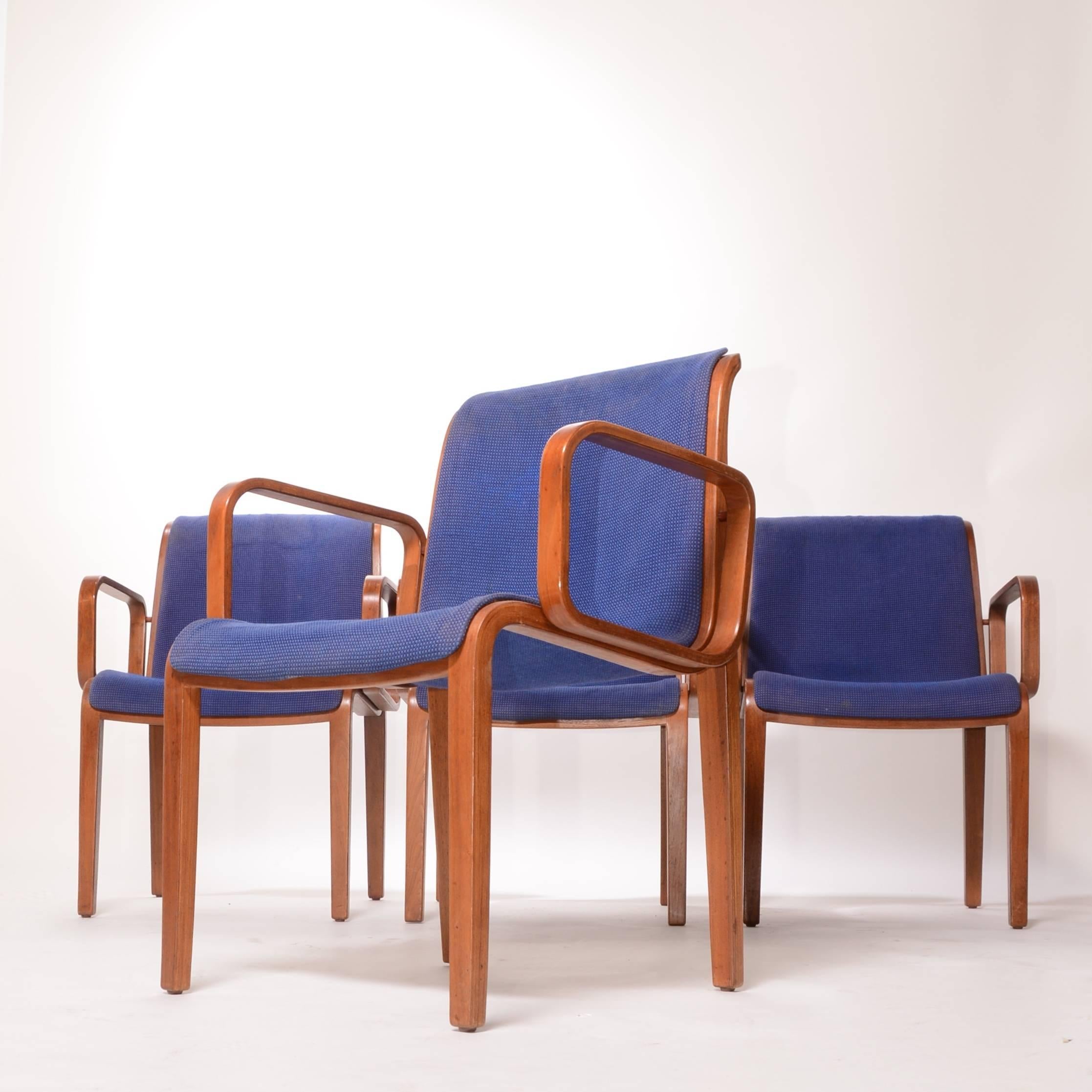 Four Bill Stephens armchairs. Priced to move and room for recommended re-upholstery. Oak frames are in great condition.