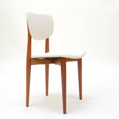 Set of Six Danish Modern Dining Chairs Restored in White Vinyl Upholstery