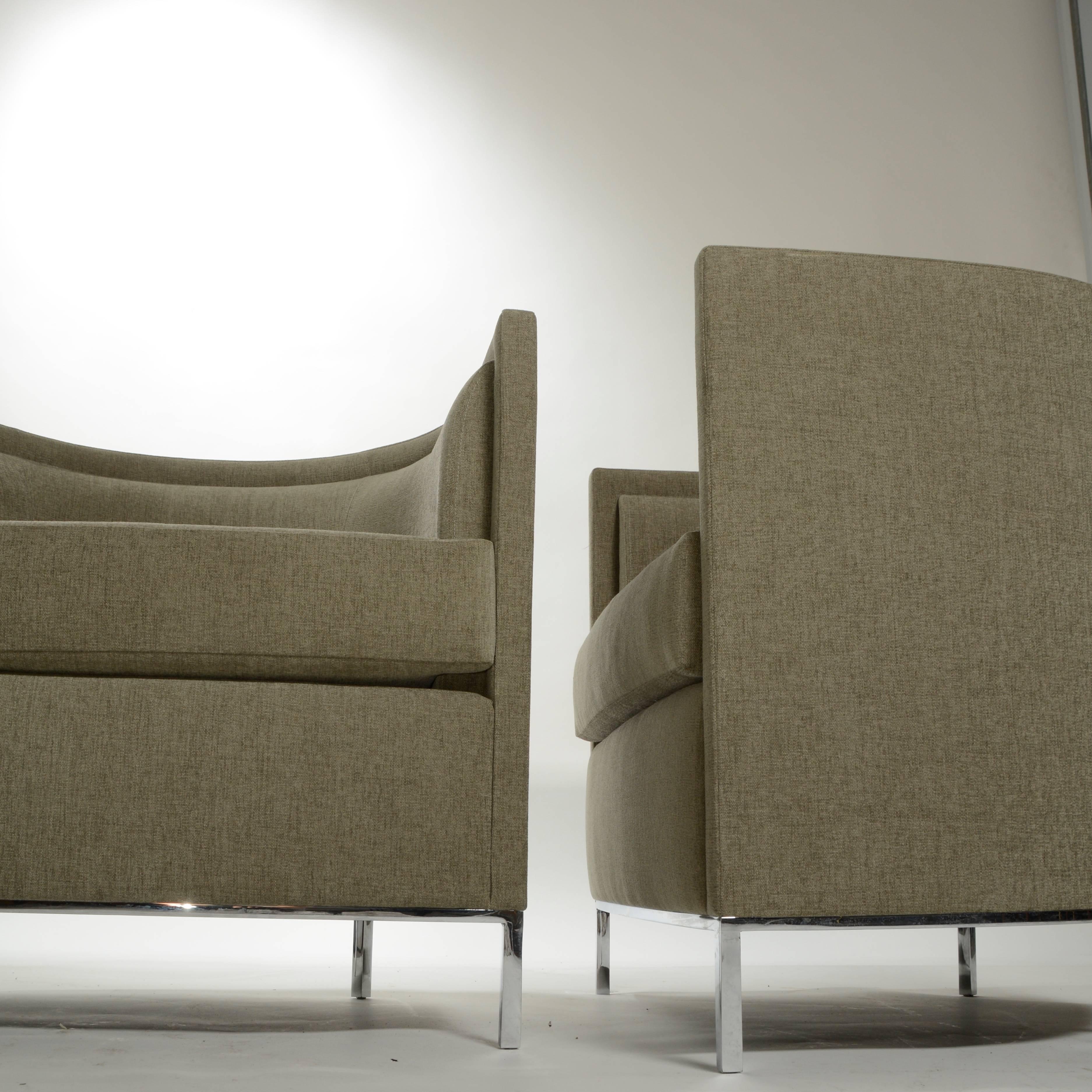 These are contemporary California modern club chairs by Martin Brattrud of Los Angeles. They are in excellent condition. Price is for the pair. 
This pair is locate at our Downtown Los Angeles location. Please contact for details.