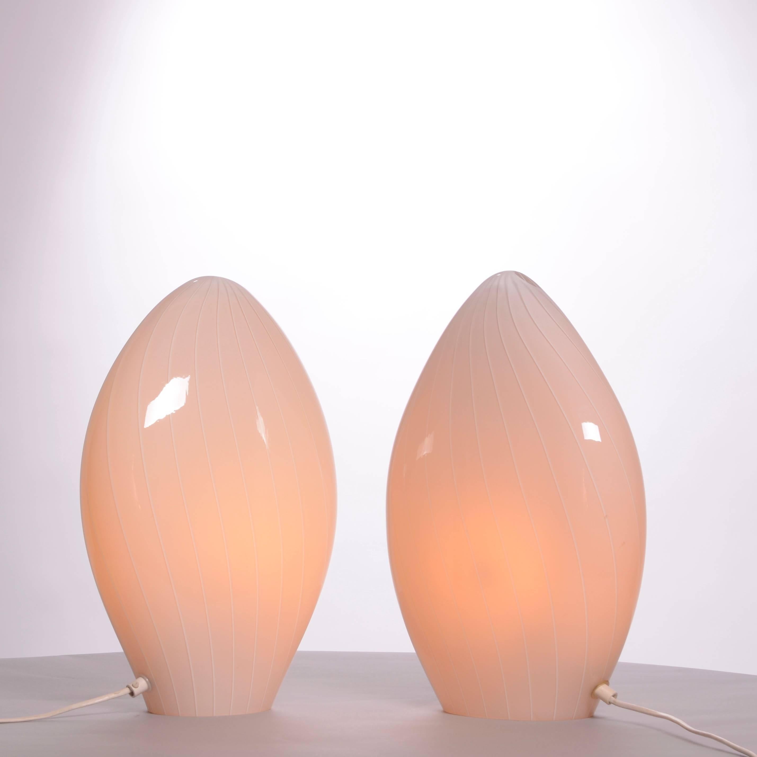 Late 20th Century Pair of Italian Modern Vetri Murano Hand Blown Table Lamps