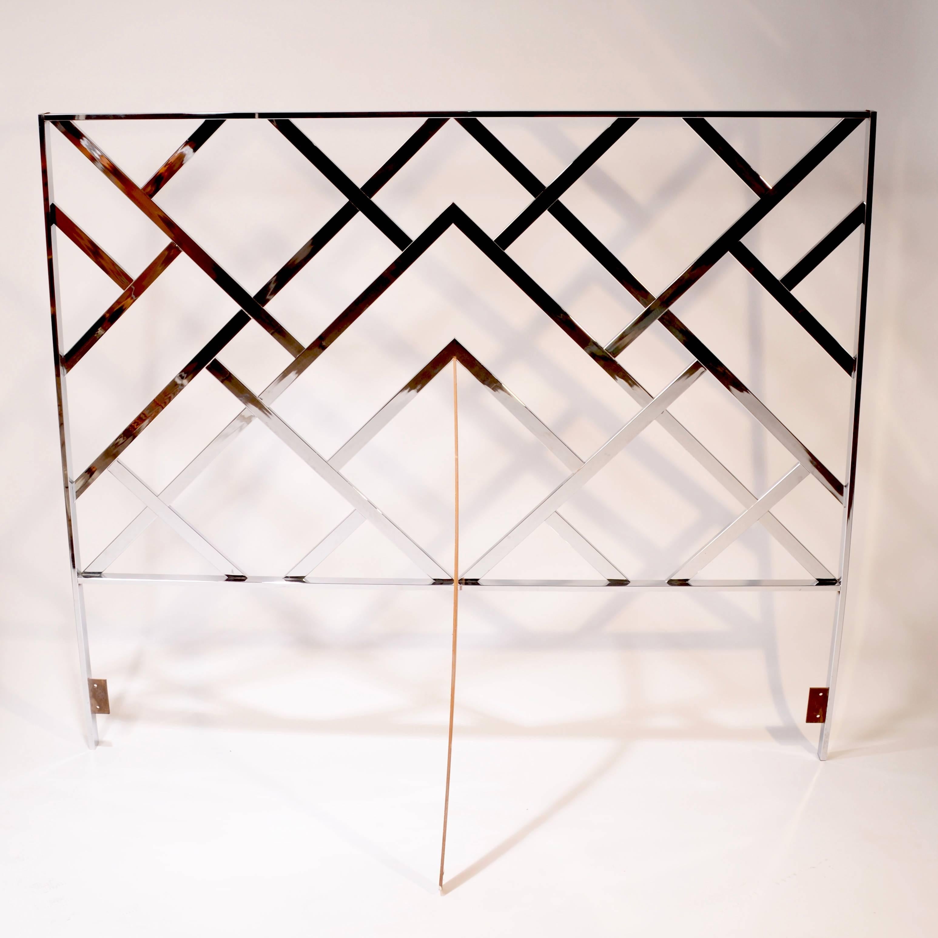 Extremely rare king-size chrome Chippendale style, Chinoiserie headboard by Milo Baughman for DIA Design Institute of America. In excellent condition with little to no wear.